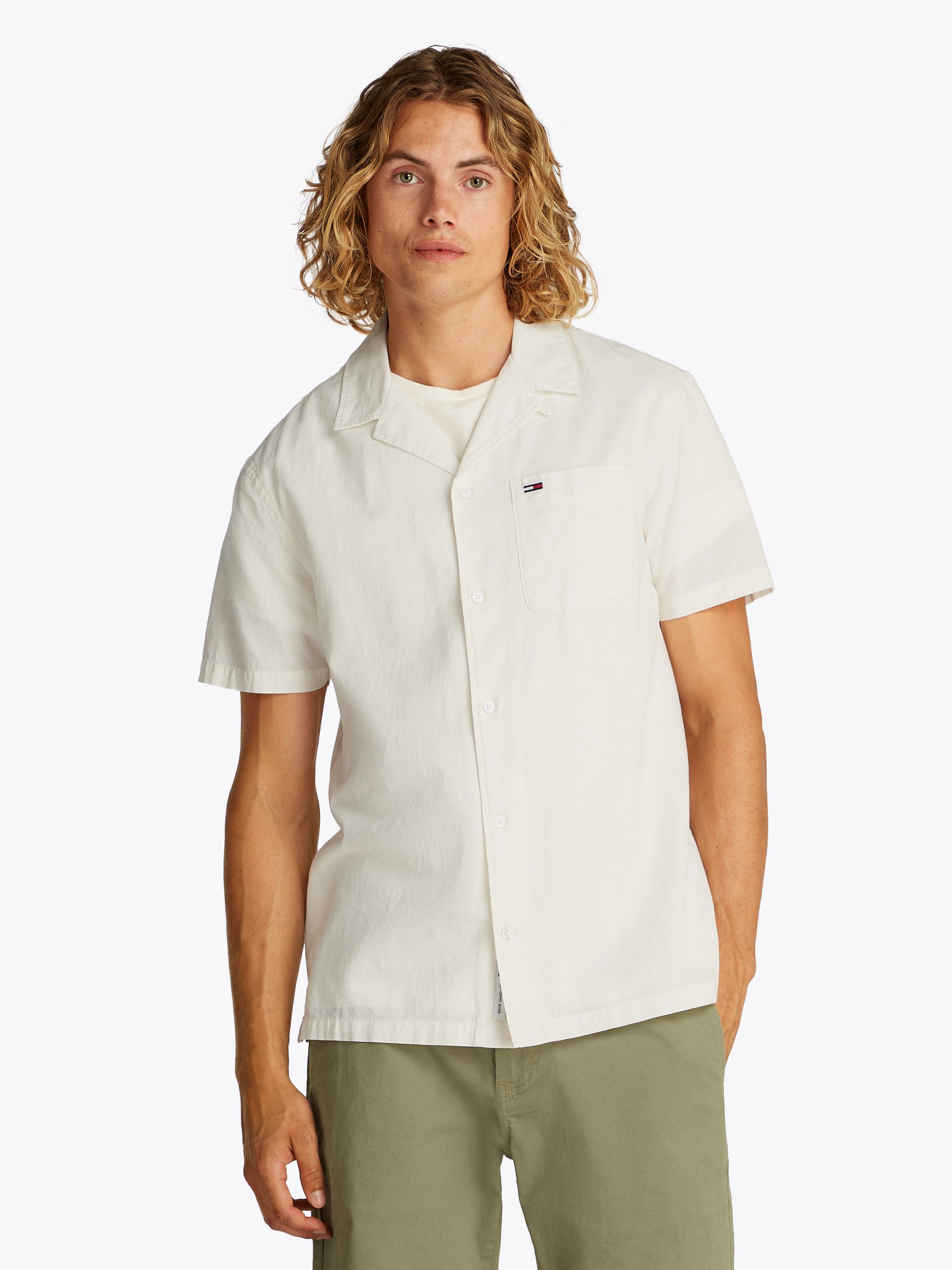 Tommy Jeans Kurzarmhemd TJM LINEN BLEND CAMP SS EXT Mit V-Ausschnitt günstig online kaufen