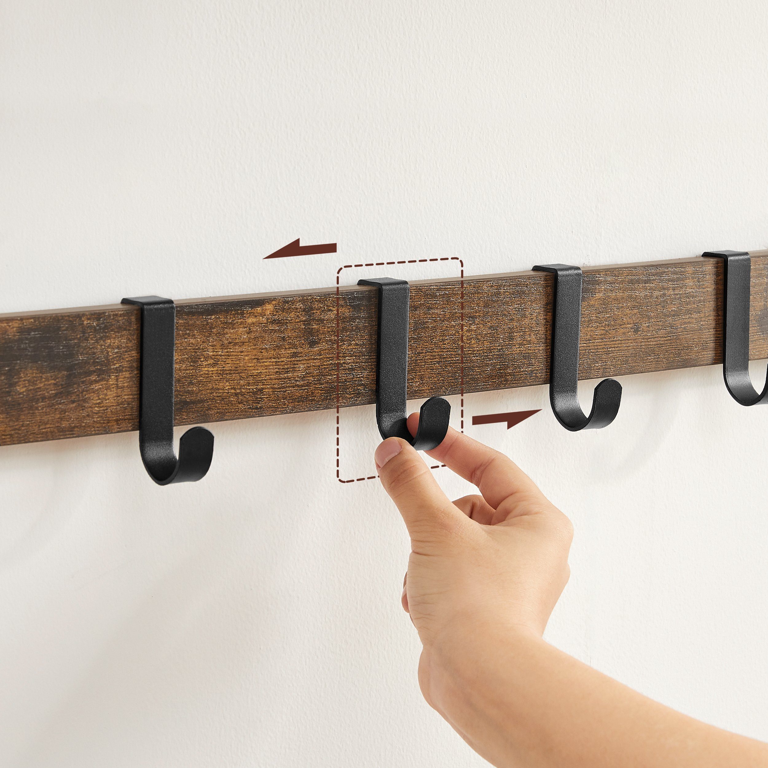 VASAGLE Garderoben-Set Wandgarderobe Metallgestell, Industrie-Design, 2 Set, mit Ablage und 10 Haken, Schuhbank mit 3 Ebenen – Bild 5 von 5