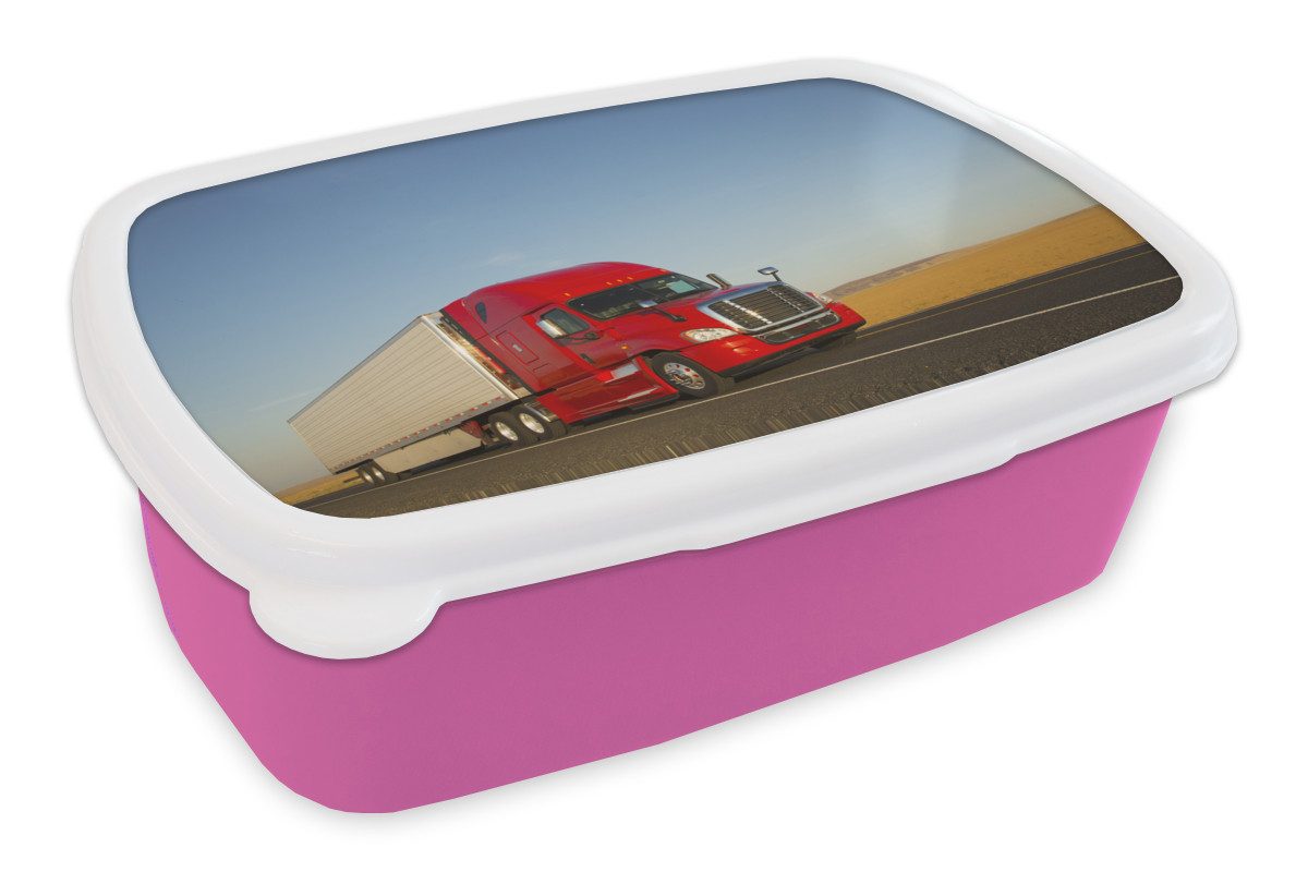 MuchoWow Lunchbox Rot gefärbter Lastkraftwagen, Kunststoff, (2-tlg), Brotdosen, Lunch Box, Brotbox für Kinder und Erwachsene