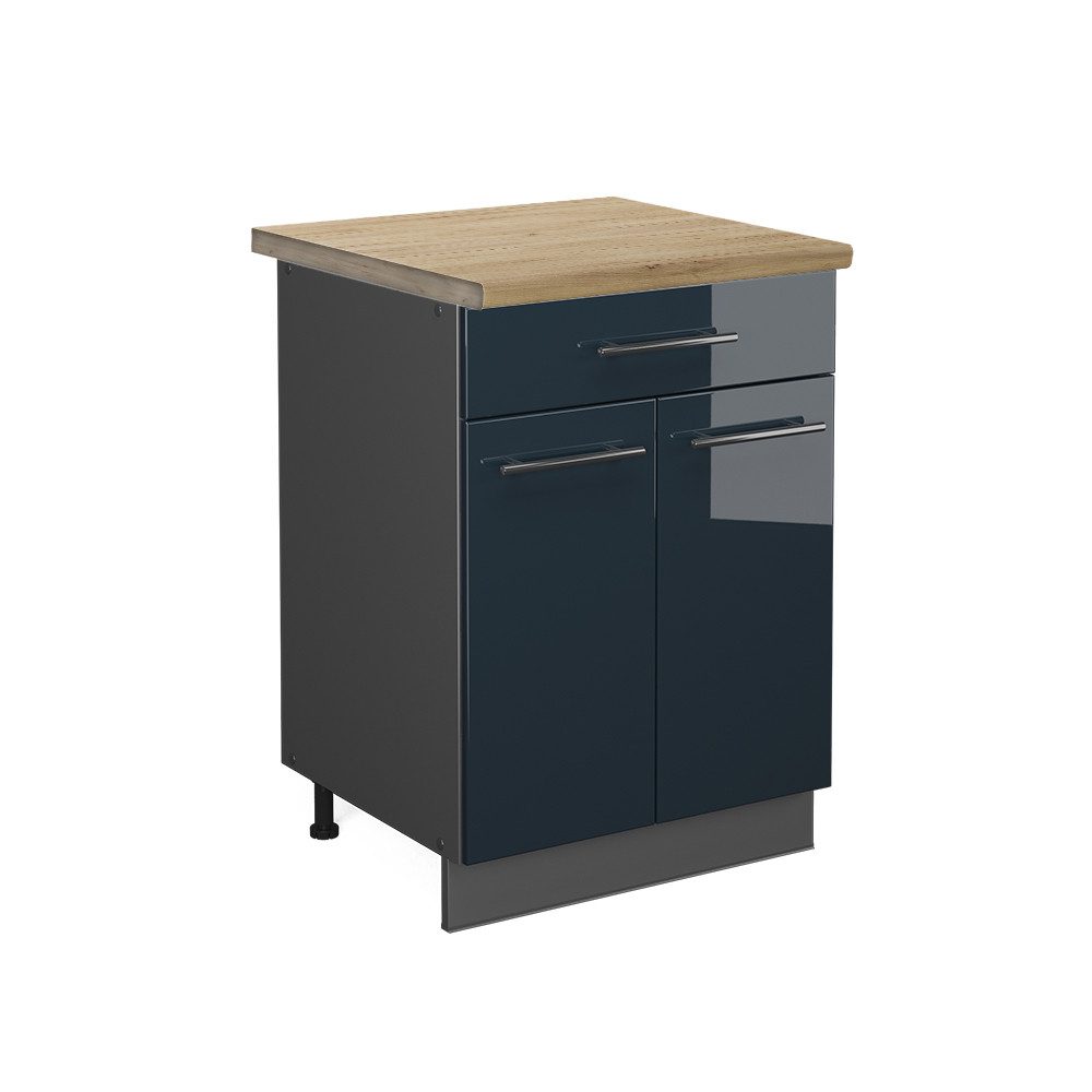 Vicco Unterschrank Fame-Line, Dunkelblau Hochglanz/Goldkraft Eiche, günstig online kaufen