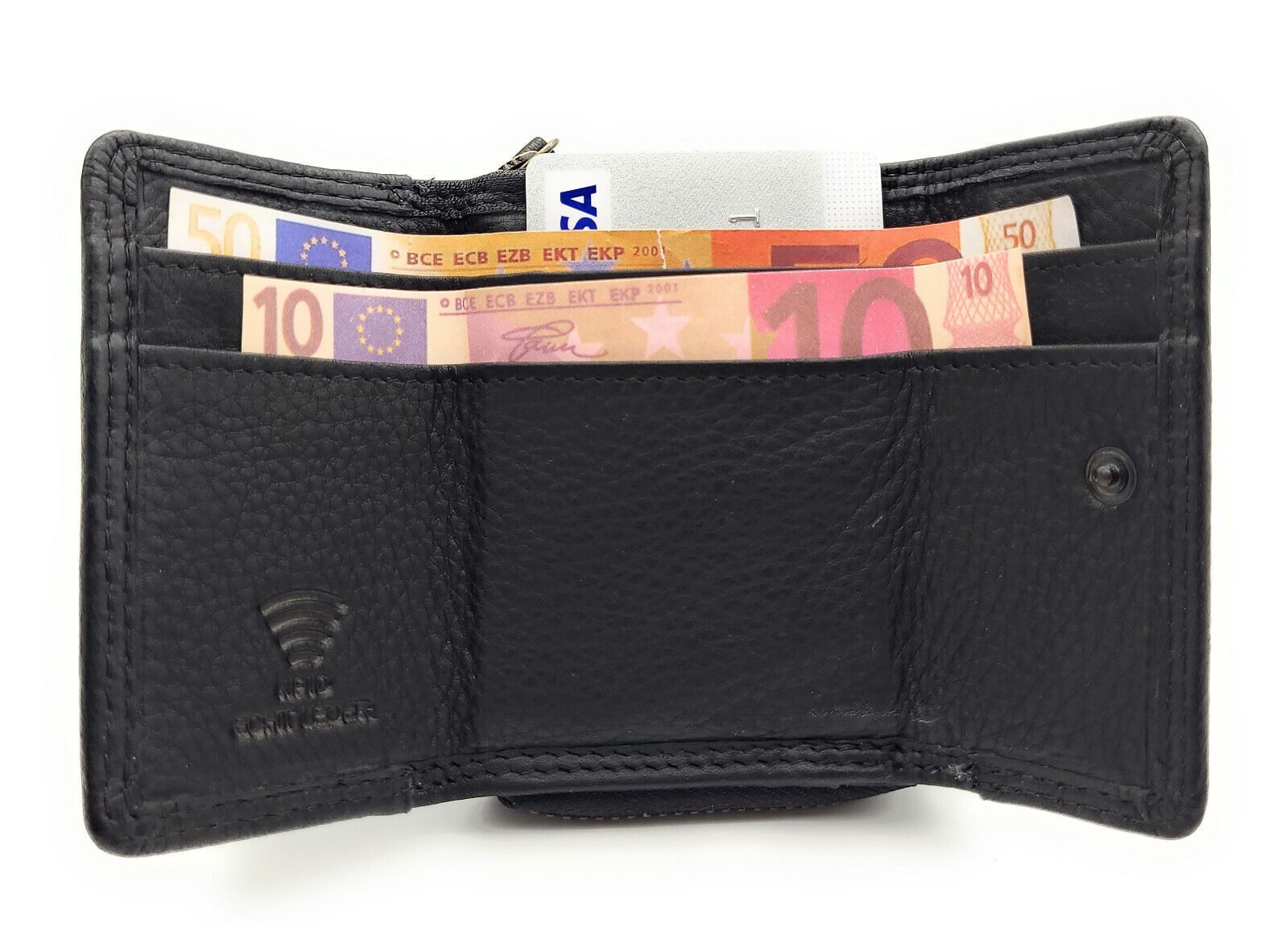 Hill Burry Mini Geldbörse kleines echt Leder Damen Portemonnaie mit RFID Schutz, Damen Geldbeutel für Urlaub, Reise, Alltag, schwarz – Bild 2 von 4