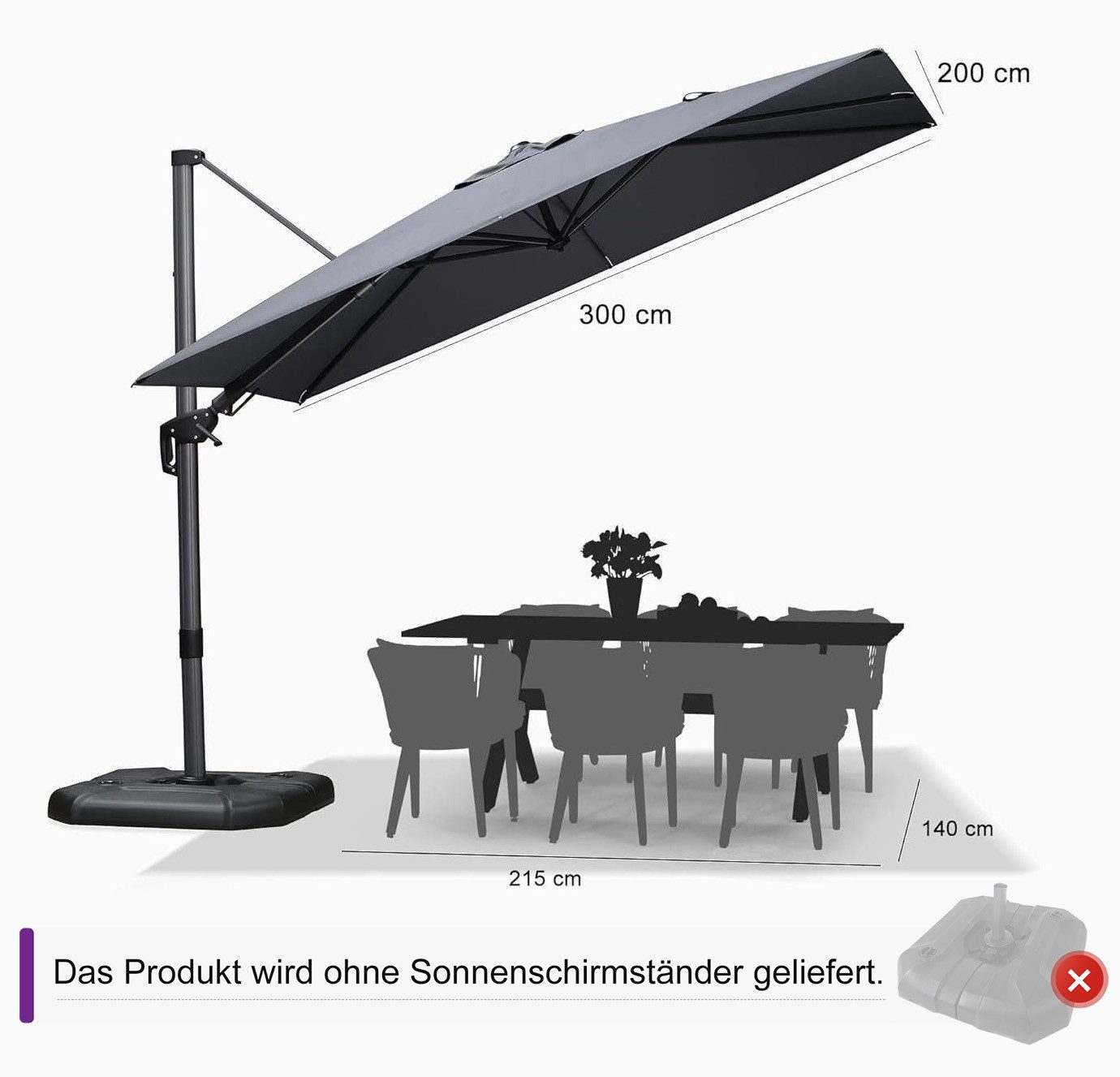 PURPLE LEAF Ampelschirm Außenbereich Rechteckiger großer günstig online kaufen