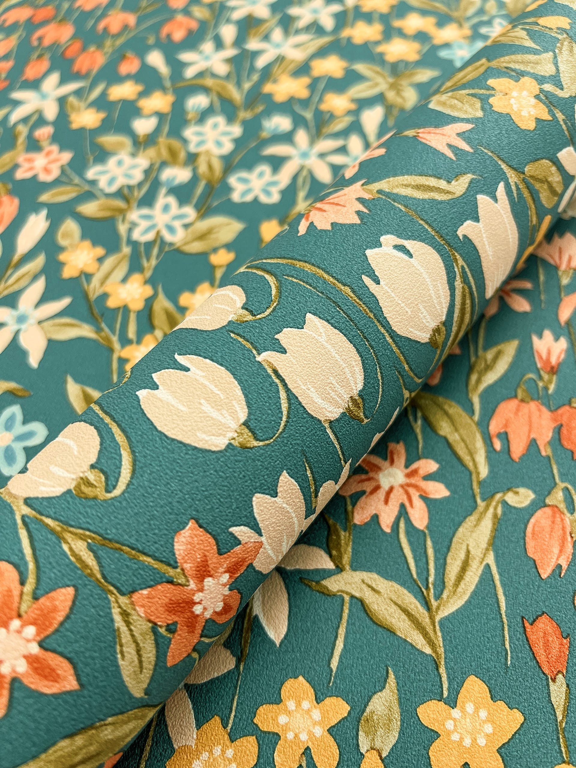 Newroom Vliestapete, Petrol Tapete Floral Blumen günstig online kaufen