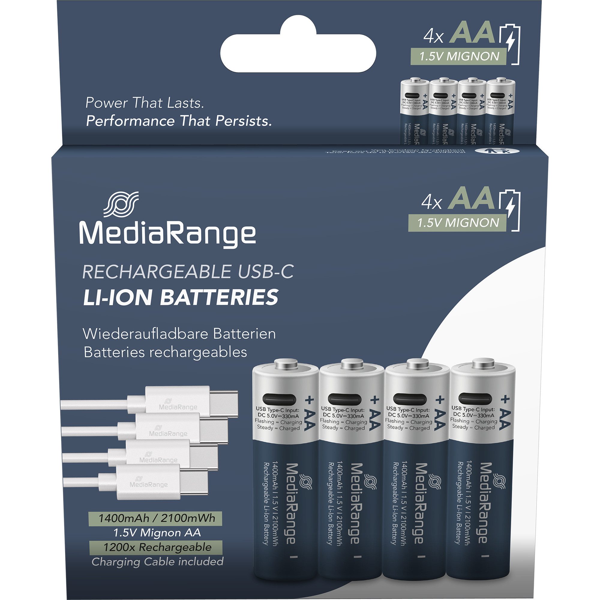 Mediarange MediaRange USB-C Li-Ion Akku, Mignon AA I 1.5V, Akku (1,5 V V)