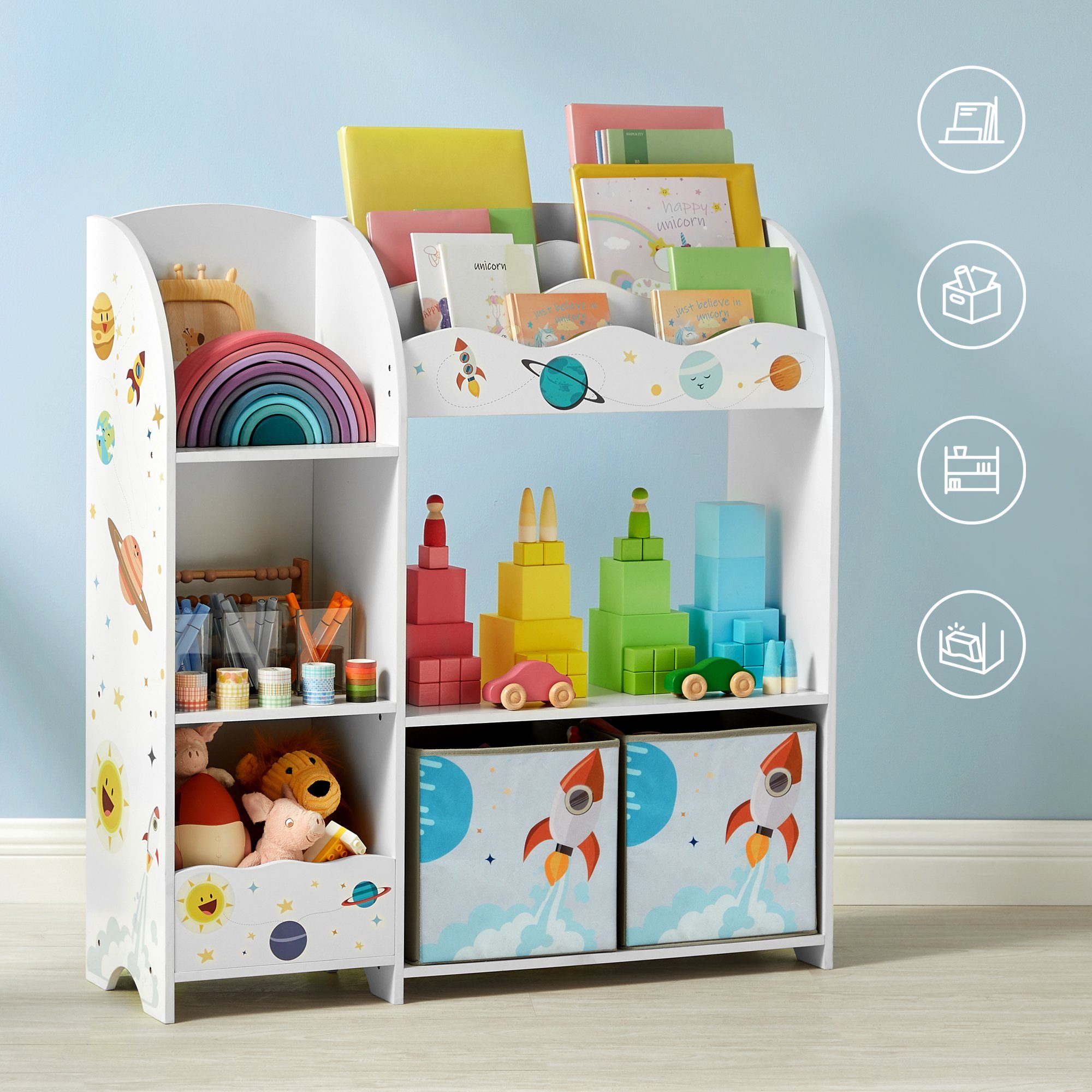 SONGMICS Spielzeugtruhe Bücherregal Kinder, Kinderregal für Bücher, Spielzeugregal, mit 2 Boxen, für Spielzimmer, Kinderzimmer, Wohnzimmer – Bild 5 von 5