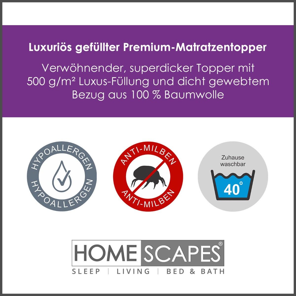 Homescapes, Topper Premium Matratzen-Topper 90 x 200 cm aus dicht gefüllter günstig online kaufen