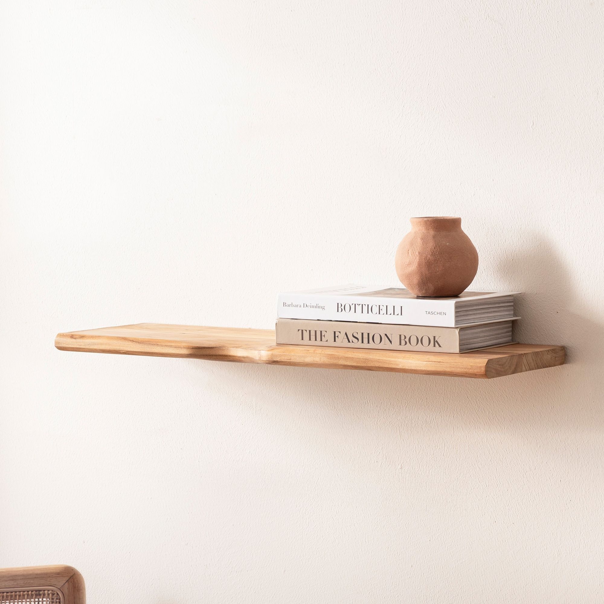 FINEBUY Wandregal FB74742 Wandregal Akazie Massivholz 40cm Hängeregal Baumkanten-Optik, Kompaktes Regal aus massivem Akazienholz, Modernes Holzregal in Baumkanten-Optik