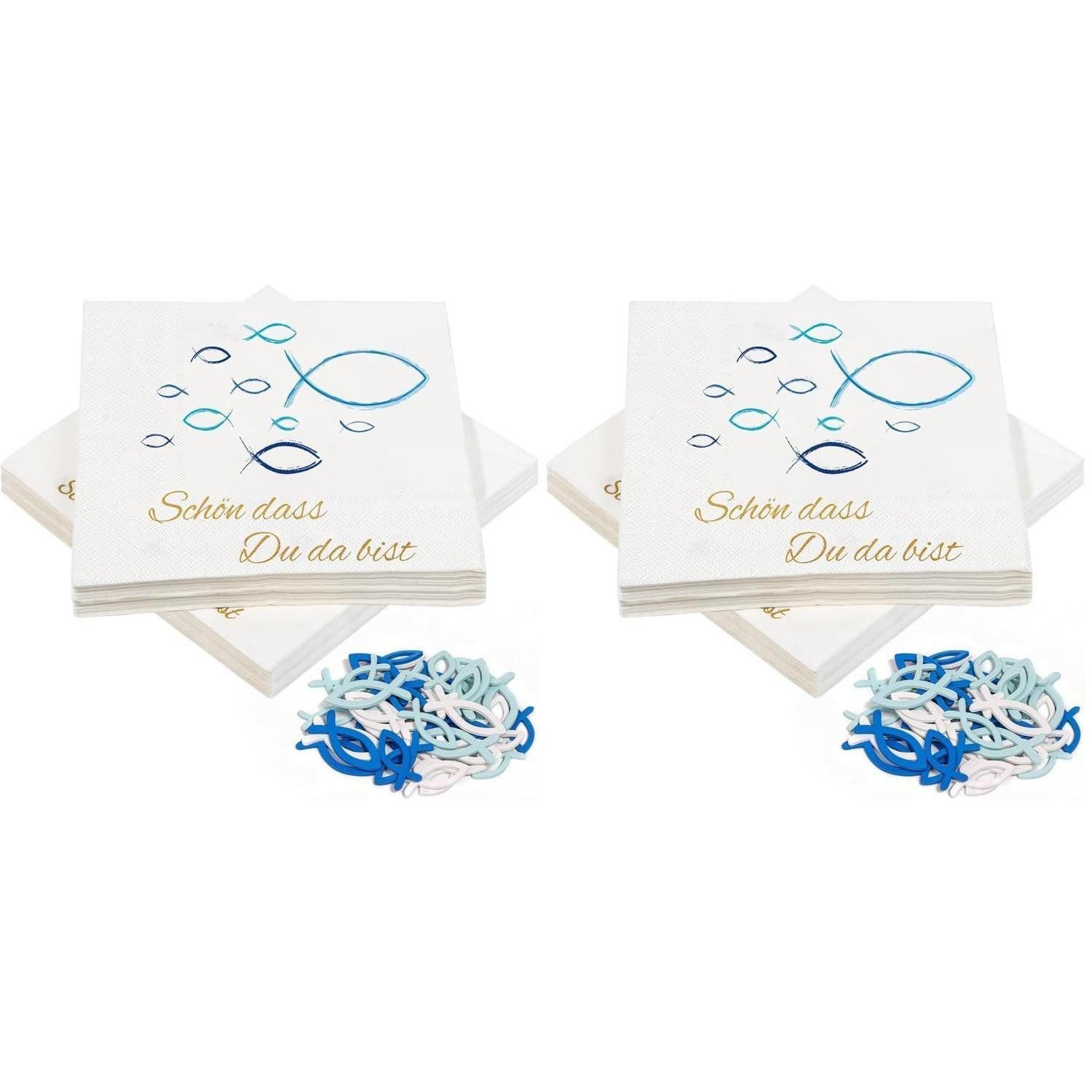 LuxusKollektion Papierserviette Servietten & Deko Blau Fisch 40 Stück/45 Holz, (40 St)
