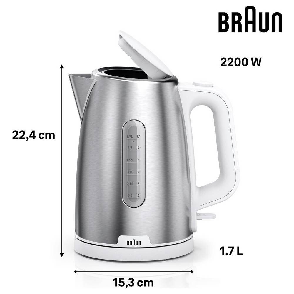 Braun Wasserkocher WK 1500 GY Wasserkocher BPA-frei Grau Fassungsvermögen: 1.7 l, BPA-frei