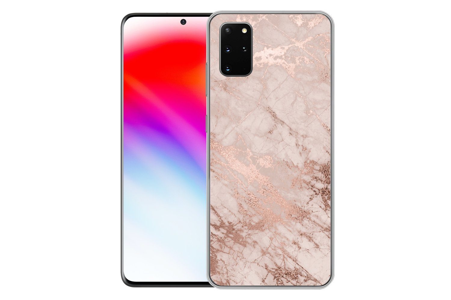 MuchoWow Handyhülle für Samsung Galaxy S20 Plus Marmor - Rosa - Luxus - Marmoroptik - Glit, Phone Case, Silikon, Schutzhülle Dünn