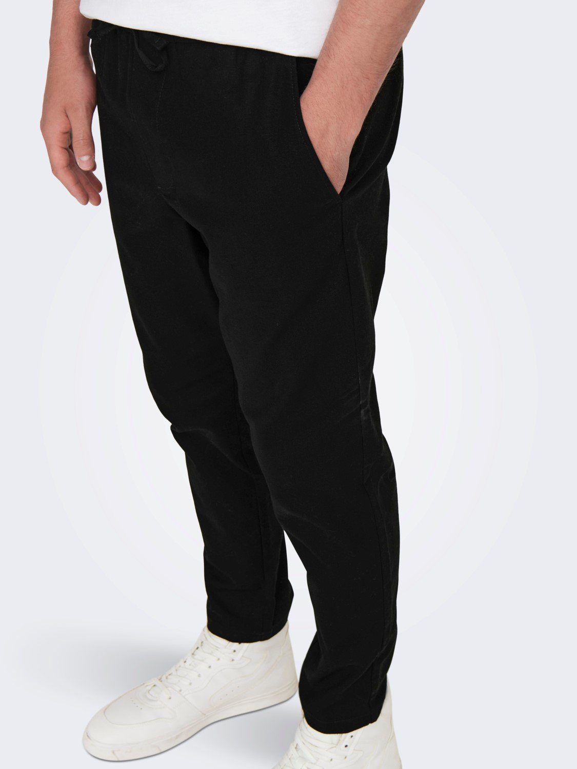 ONLY & SONS Stoffhose Leinen Baumwolle Stoffhose mit Tunnelzug ONSLINUS ONSLINUS CROP 0007 COT LIN PNT NOOS