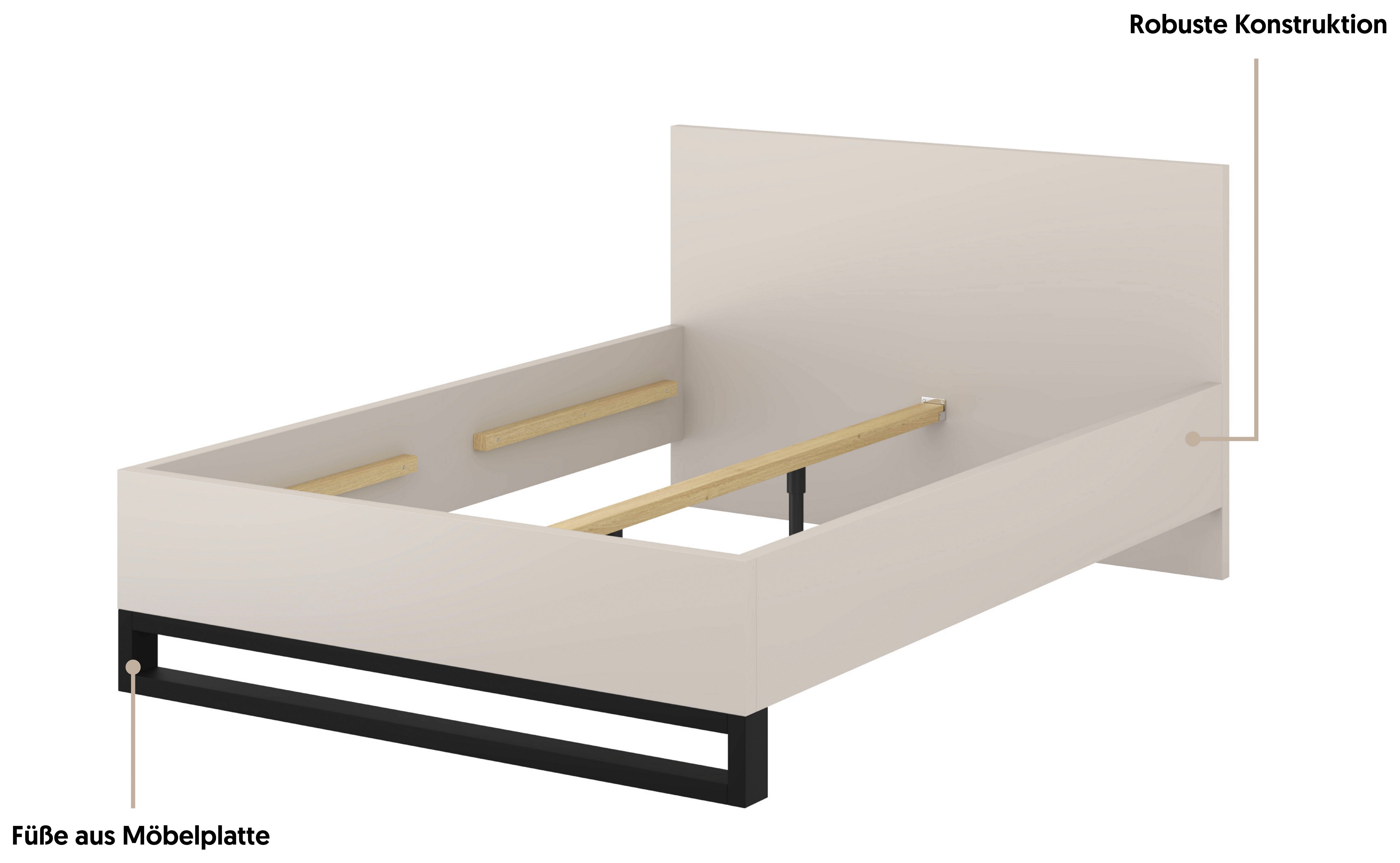 Home affaire Bettgestell Bronne, Topeseller, Industrial Design (In den Breiten 140cm, 160cm und 180cm), Stauraumbett in drei Breiten, stabil mit Kufen in Metalloptik