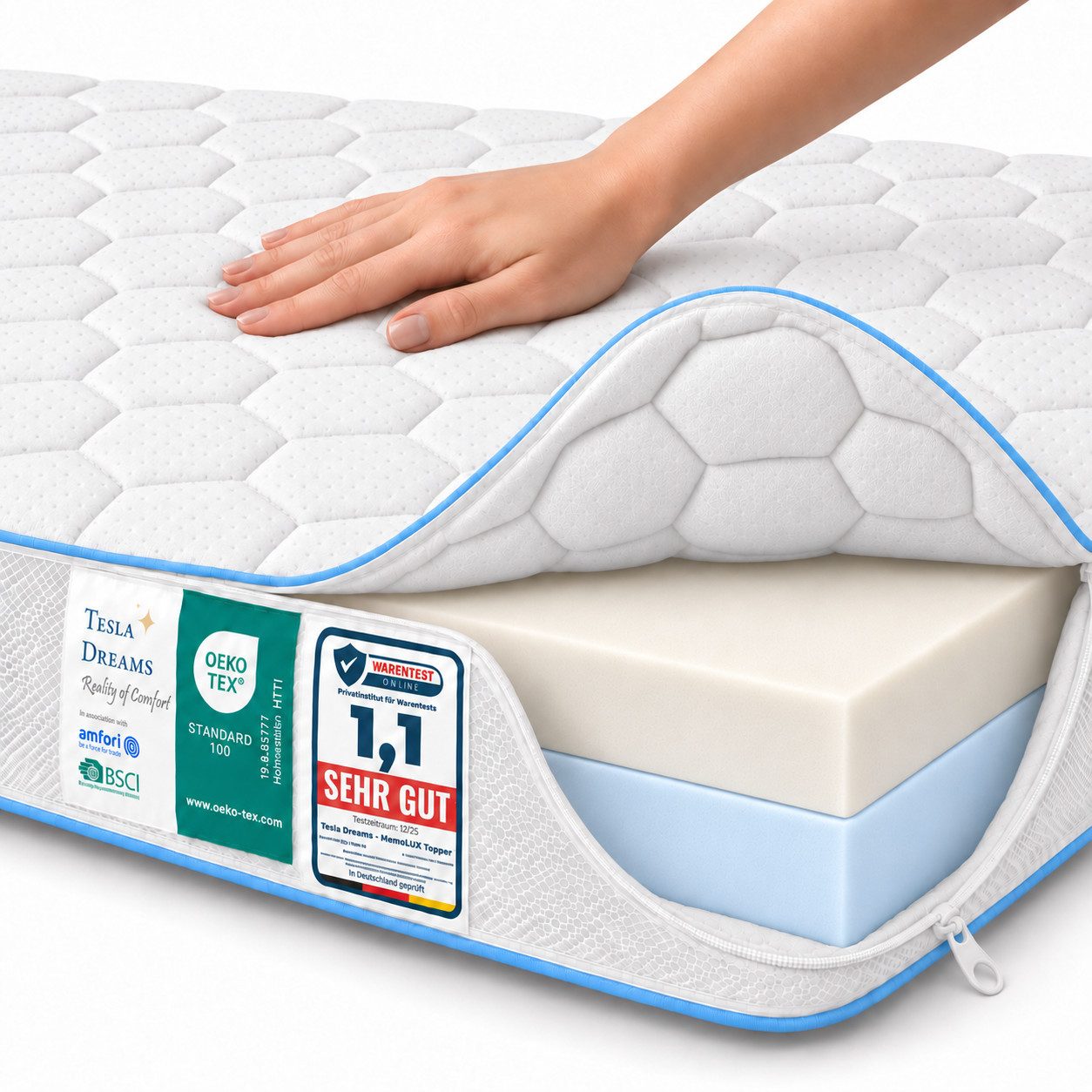 Tesla Dreams Reality of Comfort, Topper Premium Topper 12 cm Matratzentopper Visco-Memoryschaum, 12 cm, Visco-Memory + Komfortschaum, wendbar H2/H3