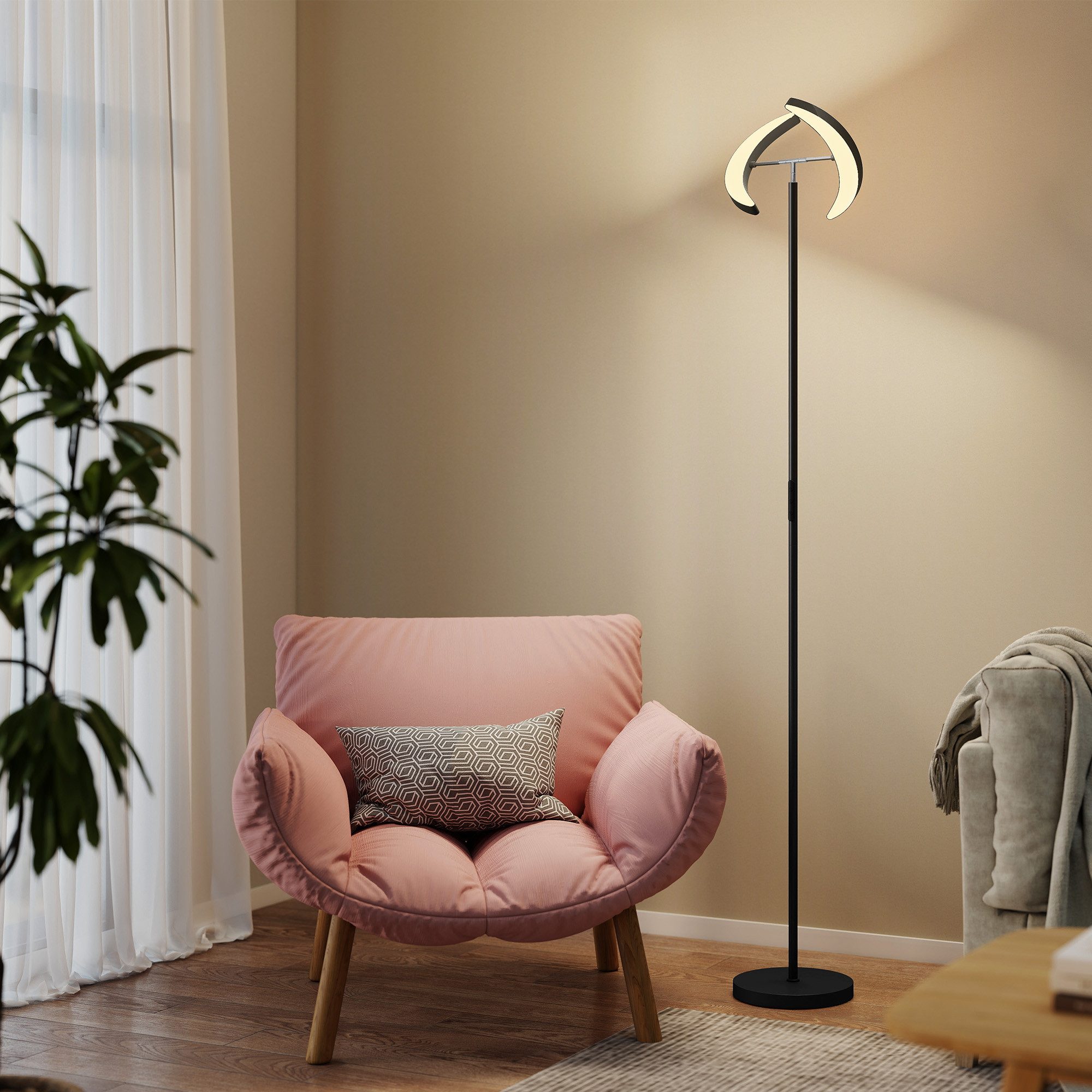 HOMCOM Stehlampe LED Wohnzimmer RGB Stehleuchte Dimmbar 350° drehbarer Doppelkopf, Dimmfunktion, Farbwechsel, Nachtlichtfunktion, LED fest integriert, Farbwechsler, für Wohnzimmer, Schlafzimmer, Schwarz