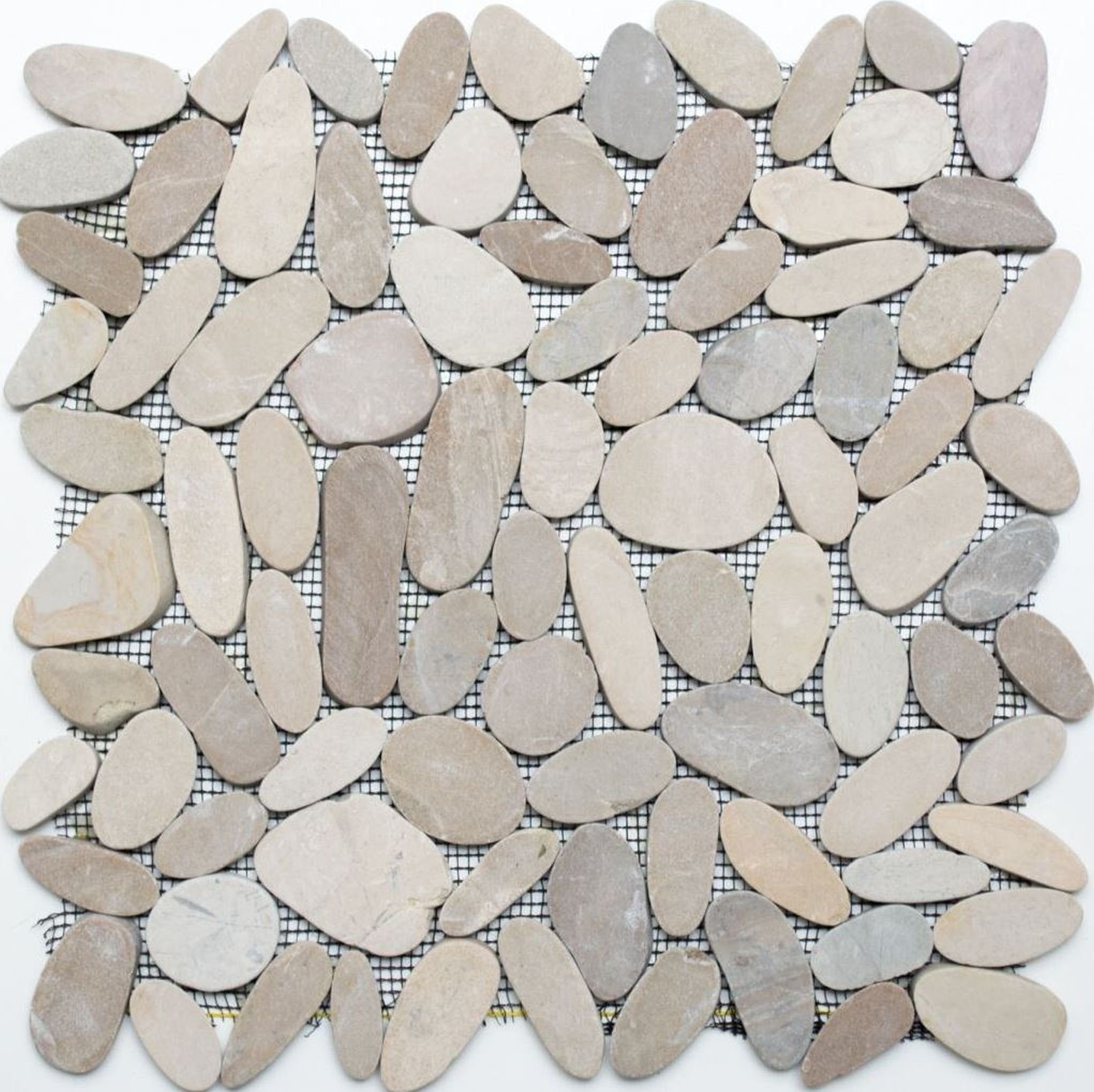Matten Flusskiesel Natursteinteppich / Mosani Mosaikfliesen matt hellbeige 10 Oval