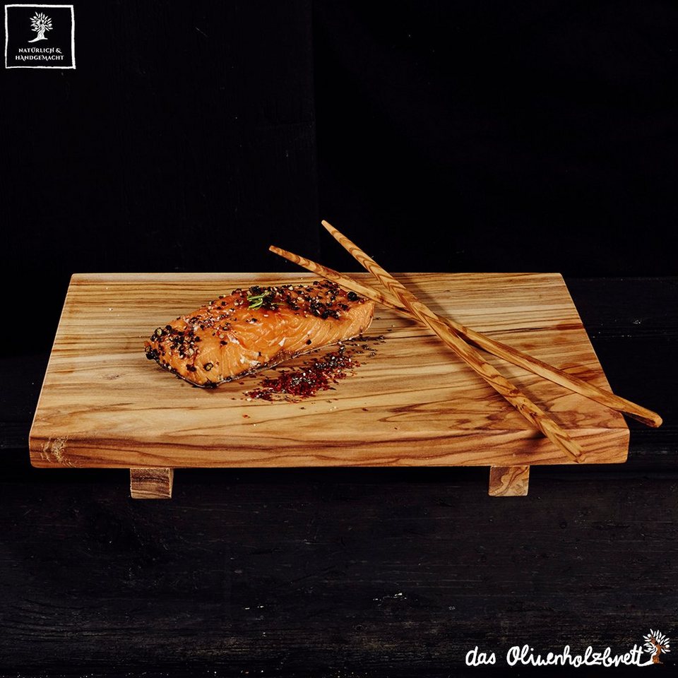 Sushi (1-St) mit Brett Stäbchen, dasOlivenholzbrett Olivenholz, aus Servierbrett Olivenholz