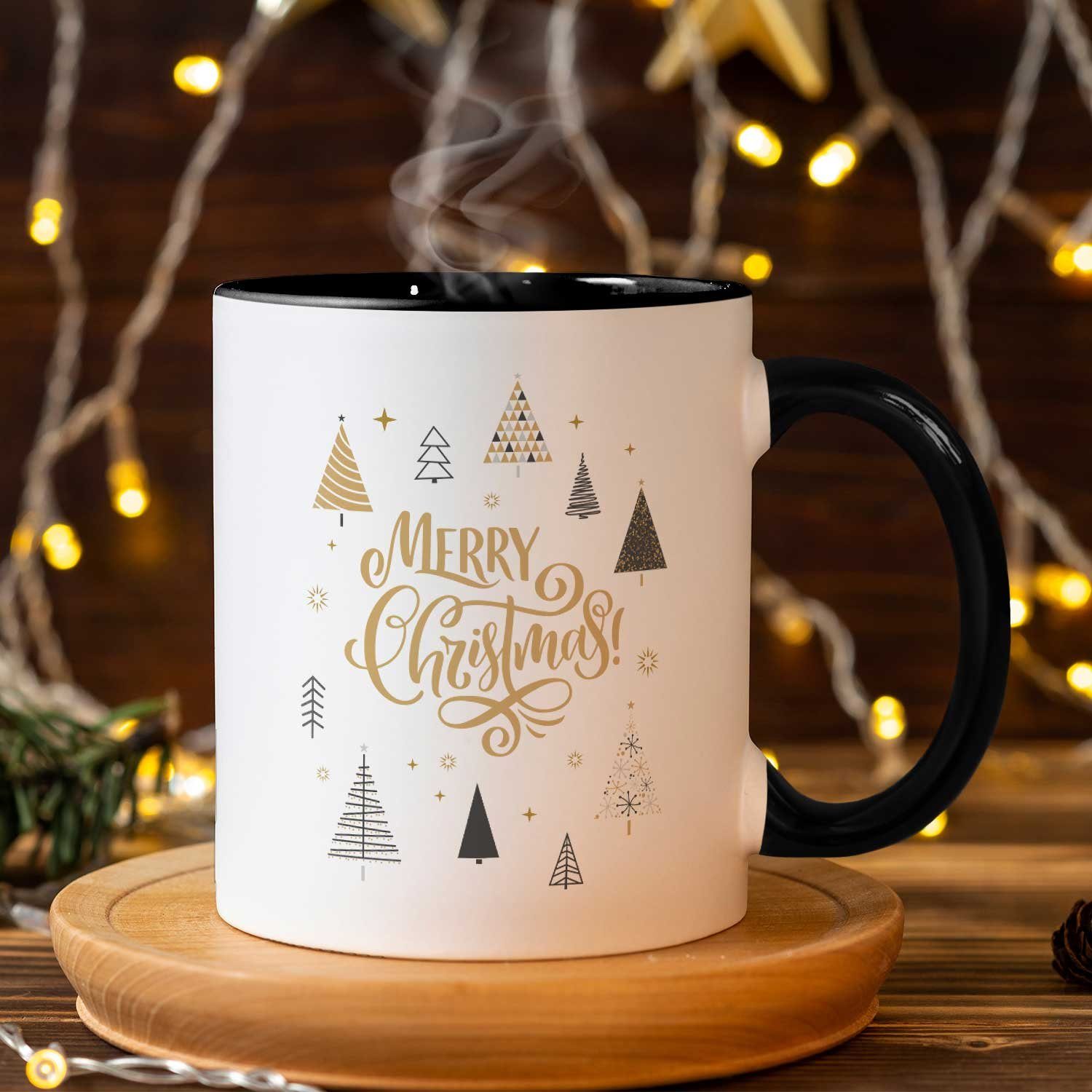 Tasse & für - GRAVURZEILE zu Spülmaschinenfest Schwarz Weiß mit - Weihnachtsmotiv und Weihnachtsbäume Geschenke Männer - Frauen Weihnachten,
