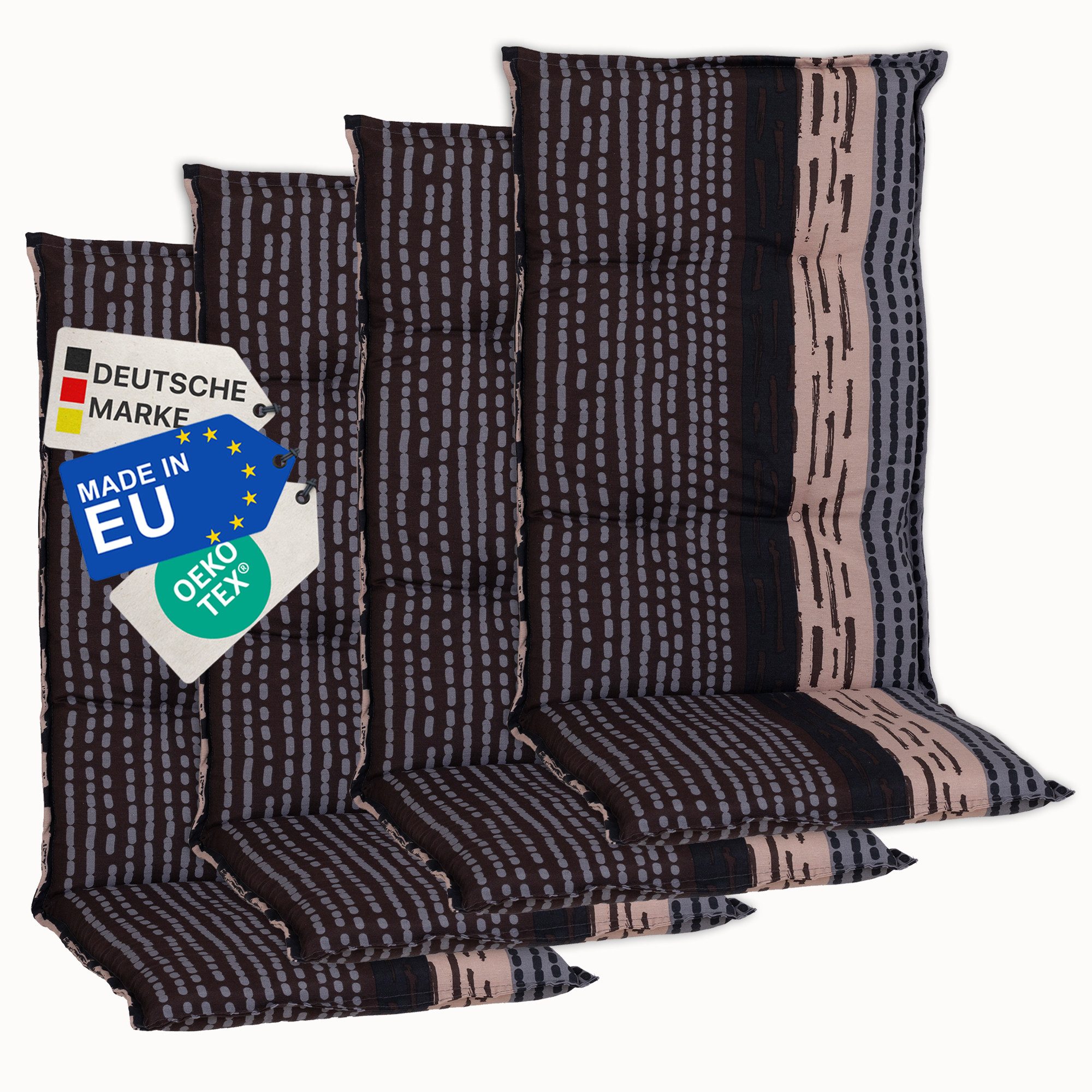 NYVI Hochlehnerauflage Hochlehner Auflagen 4er Set Barcelona - Gartenstuhlauflagen 118x50cm, (4 St), Stuhlauflage, Sitzauflage mit Halteband, UV-fest