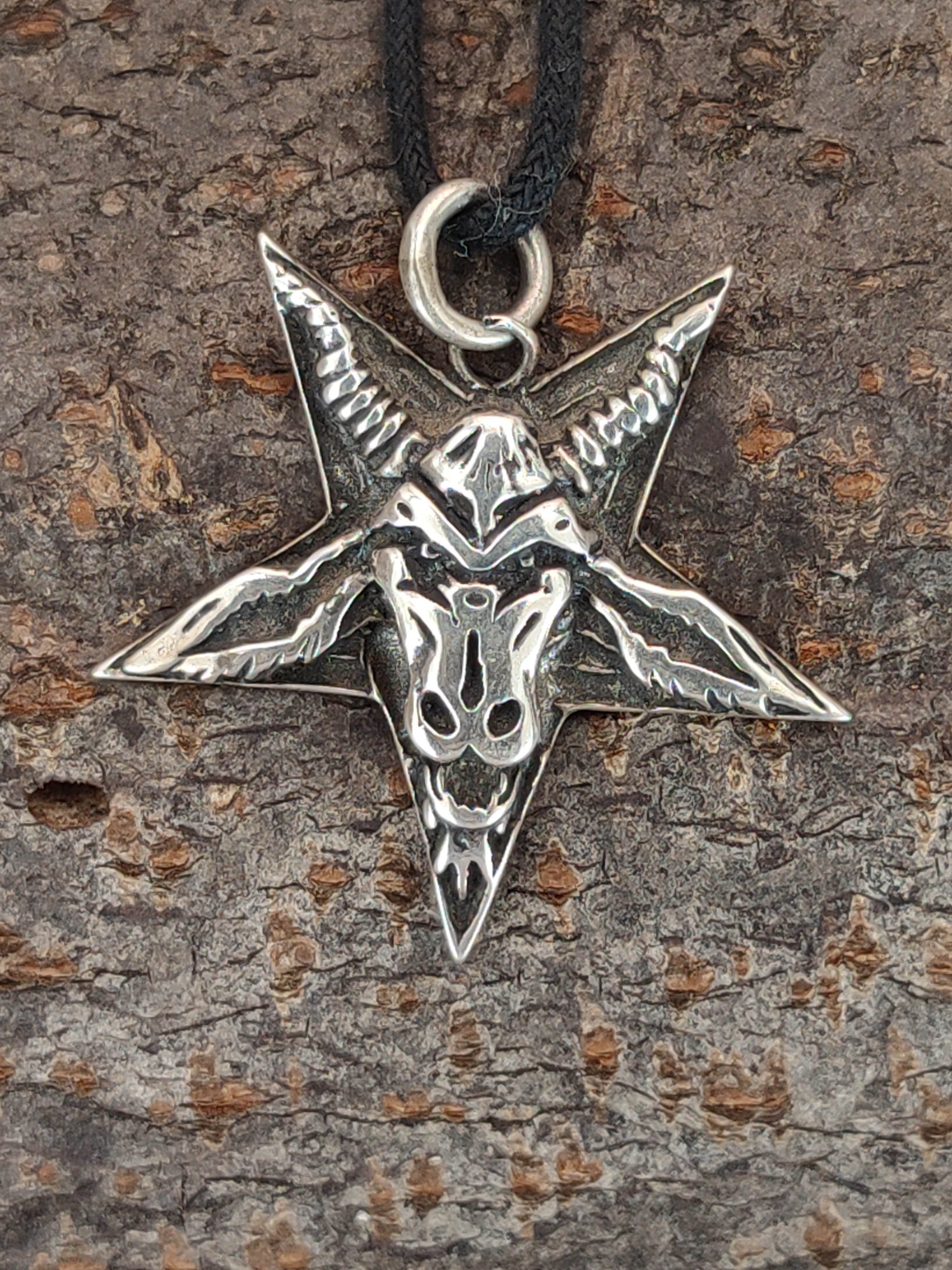 925 Anhänger of Kettenanhänger Satanist Pentagramm Leather Ziegenkopf Kiss Baphomet Silber
