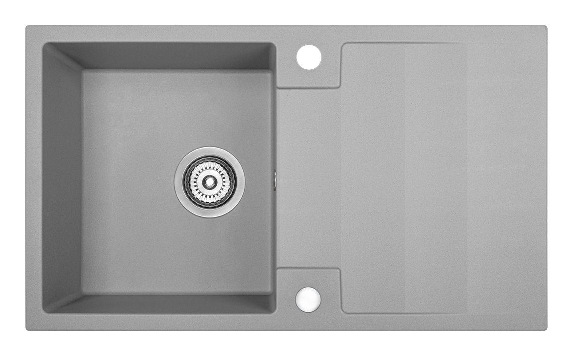 KOLMAN Küchenspüle RAB Granitspüle Einzelbecken 44x76 mit platzsparender Siphon in Grau, Rechteckig, 44/16 cm, Grau, in Grau