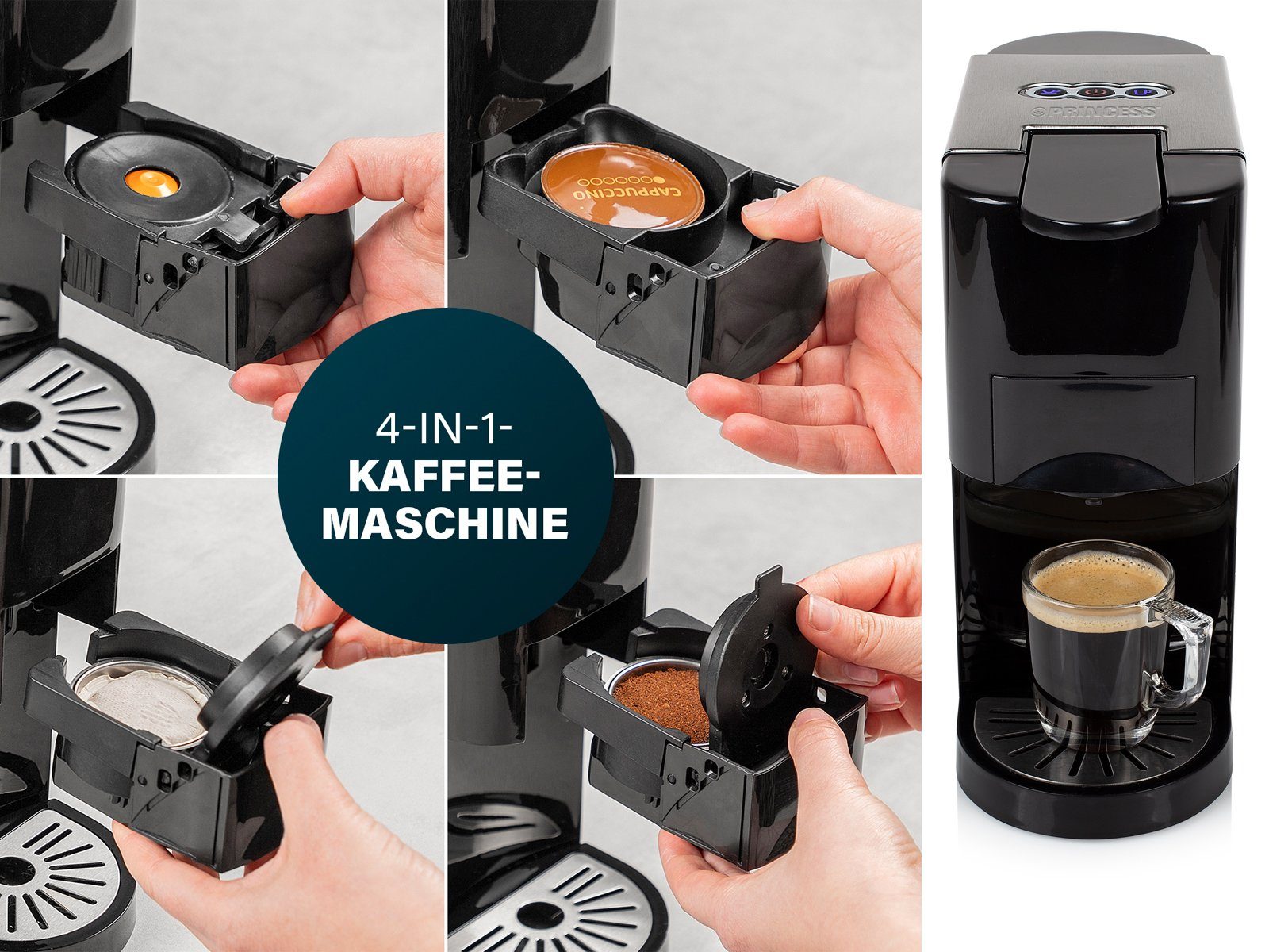 auch Kaffee-Pulver Kapselmaschine, abnehmbarem PRINCESS mit Kaffeemaschine für klein Wassertank