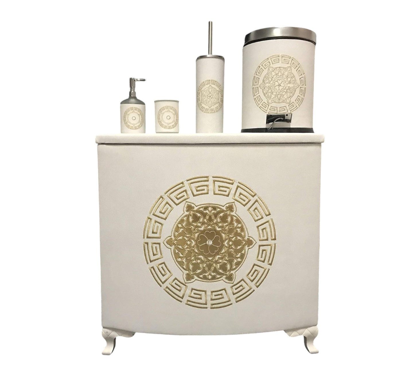 Cinar Wäschekorb Badezimmergarnitur Mäander Badezimmer Set sehr Edel. 5 Tei günstig online kaufen