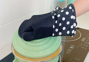 Mrichbez Topfhandschuhe Premium Qualität 1 Paar hitzeschutz Handschuhe, (1-tlg., rutschfeste oberfläch hitzebeständig Topfhandschuhe), aus Silikon und Baumwolle grillhandschuhe backofenhandschuhe