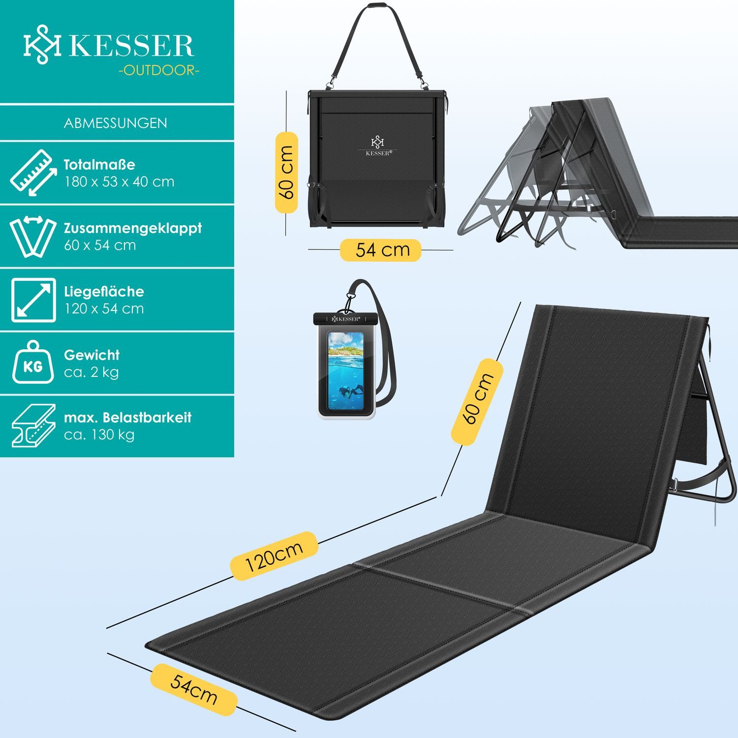 KESSER Gartenliege Strandmatte klappbar mit verstellbarer günstig online kaufen