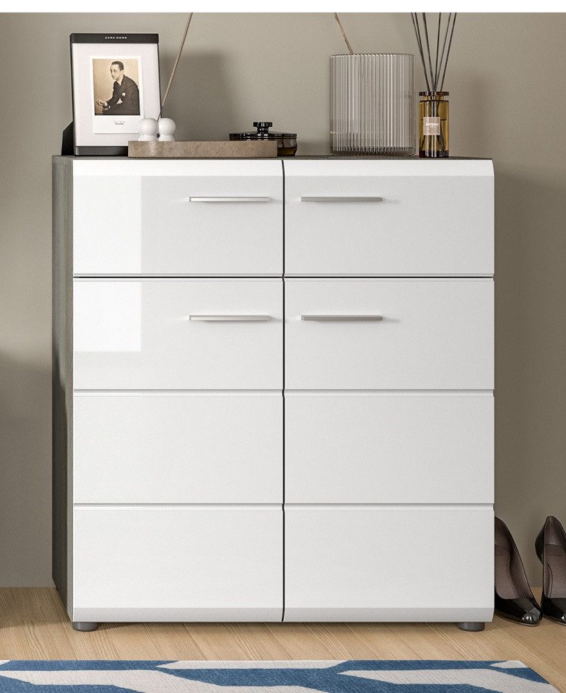 xonox.home Schuhschrank Schuhschrank, Kommode Salsa, weiß Hochglanz / rauchsilber 80 cm