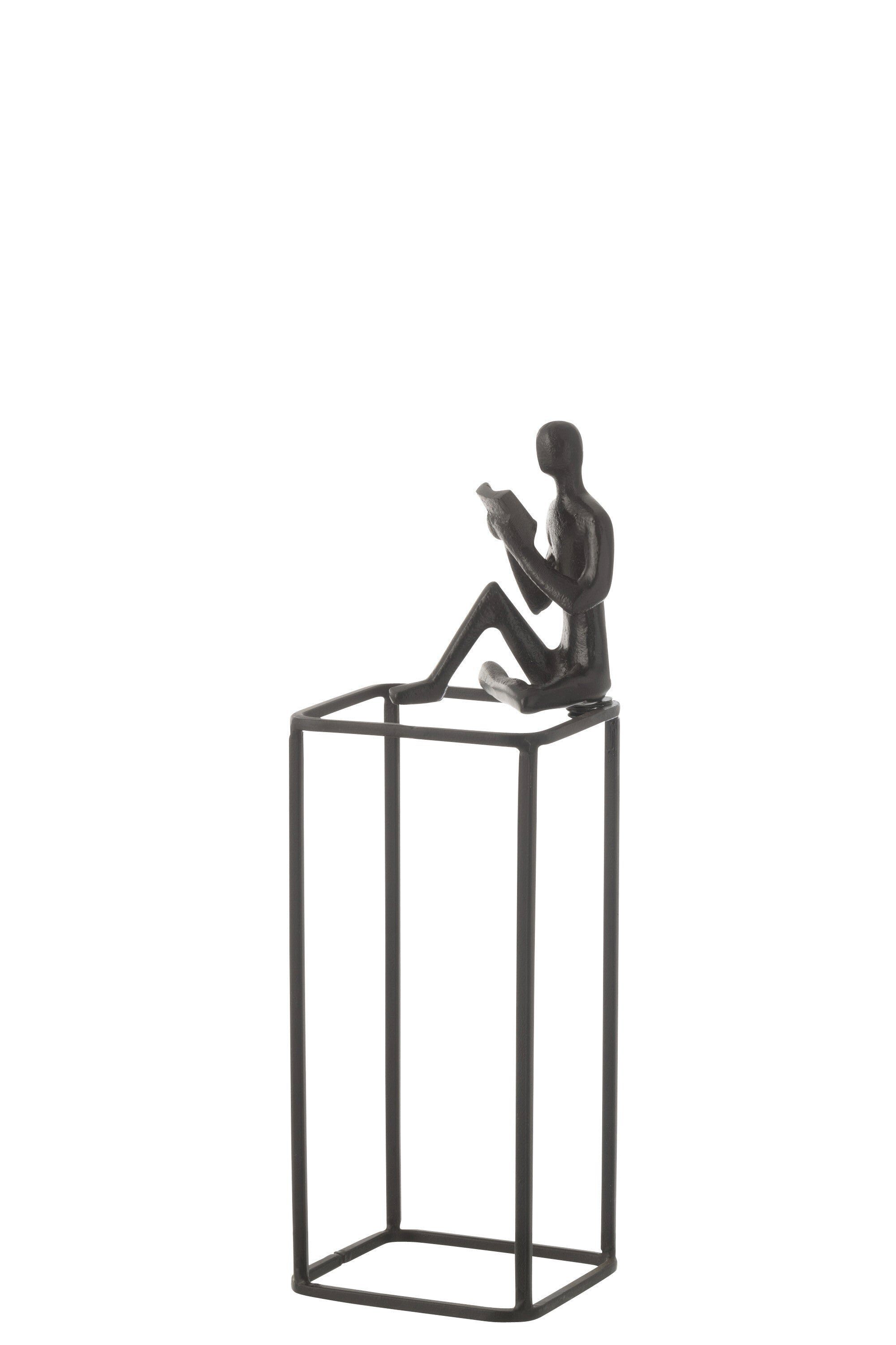 Dekoobjekt 2er Set Schwarze Leserfiguren auf Kubus - Elegante Aluminiumskulpturen