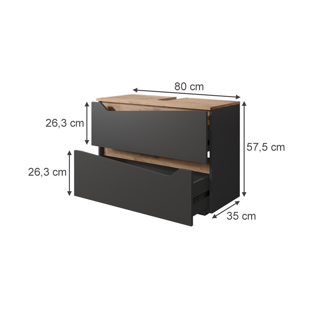 Vicco Waschbeckenunterschrank Marelle, Anthrazit/Artisan, 80 x günstig online kaufen