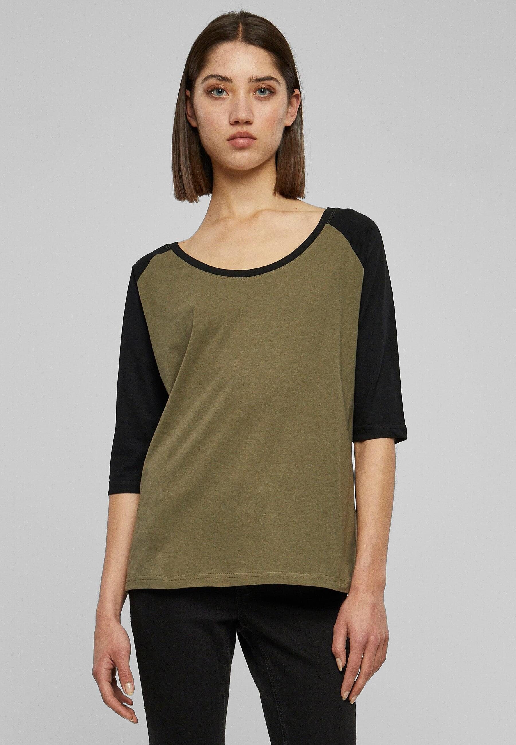 Damen Ladies Contrast (1-tlg) Tee Raglan Kurzarmshirt CLASSICS 3/4 URBAN olive/black