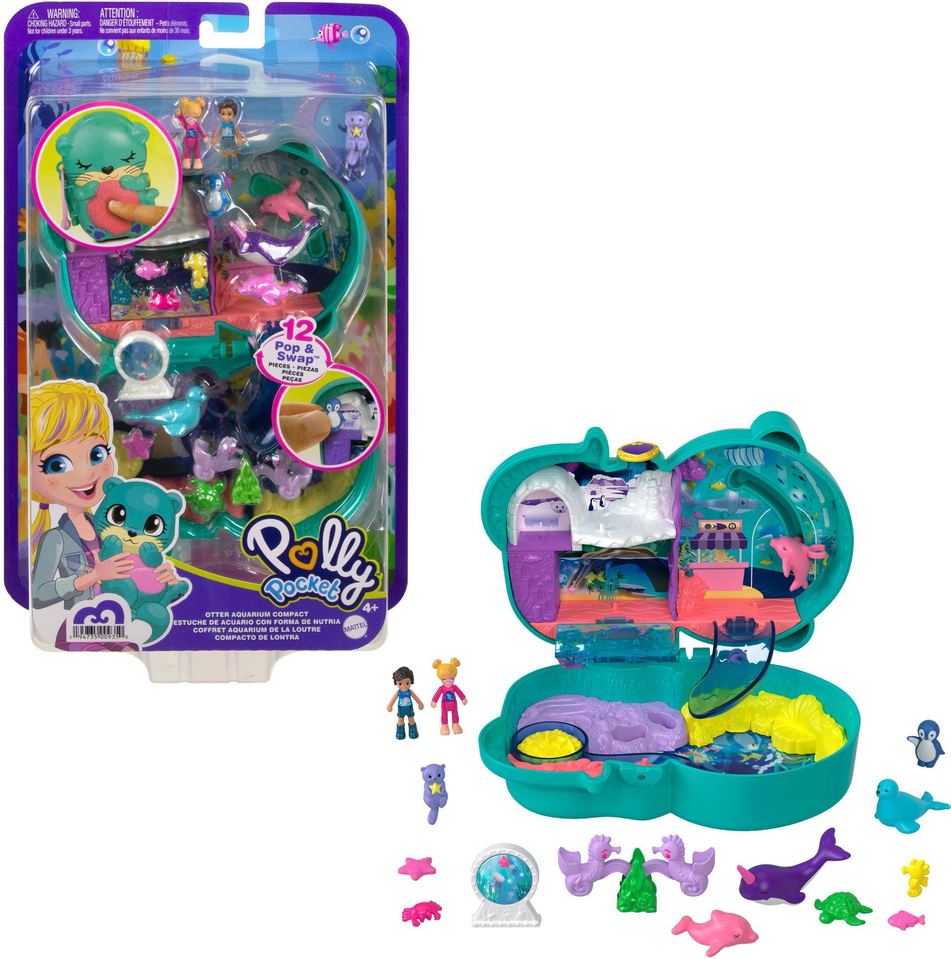 Polly Pocket Spielwelt Aquarium Schatulle, mit 2 Figuren und Zubehör