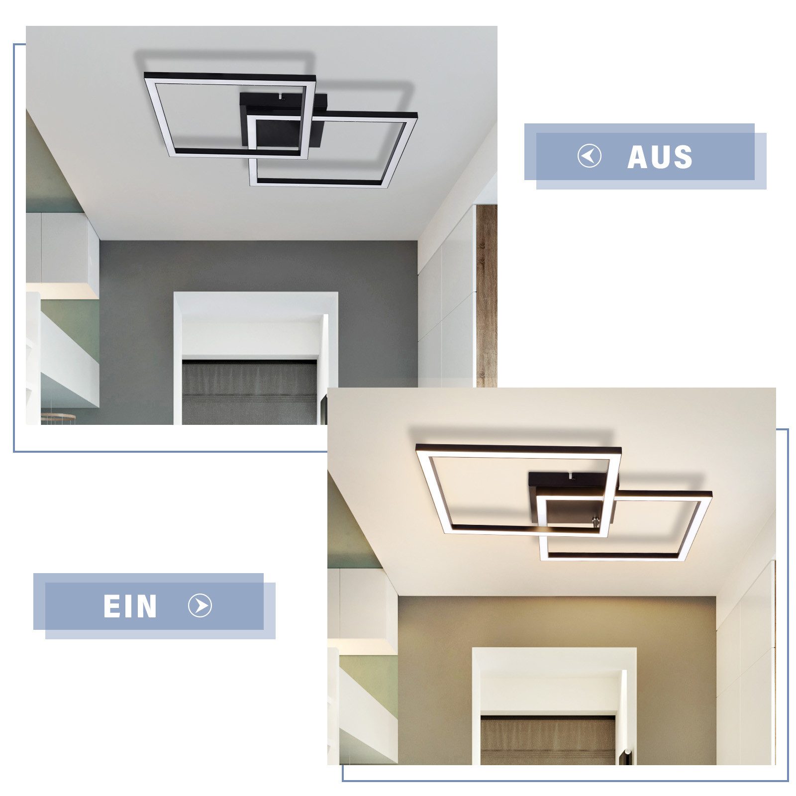ZMH LED Deckenleuchte Wohnzimmer Schwarz/Weiß Quadratisch günstig online kaufen