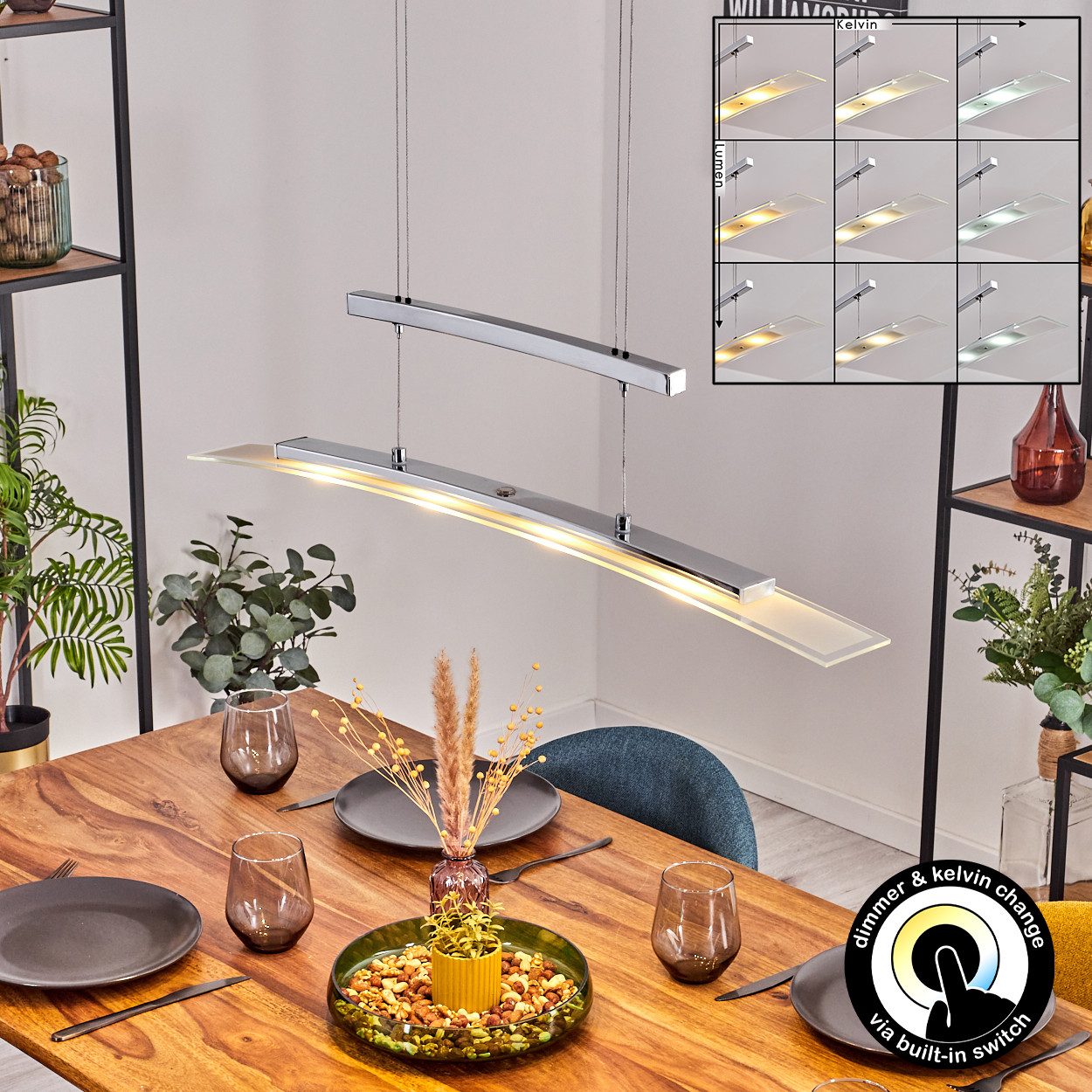 hofstein Pendelleuchte »Silvi« Hängelampe aus Metall in Chrom, 2700 Kelvin, günstig online kaufen