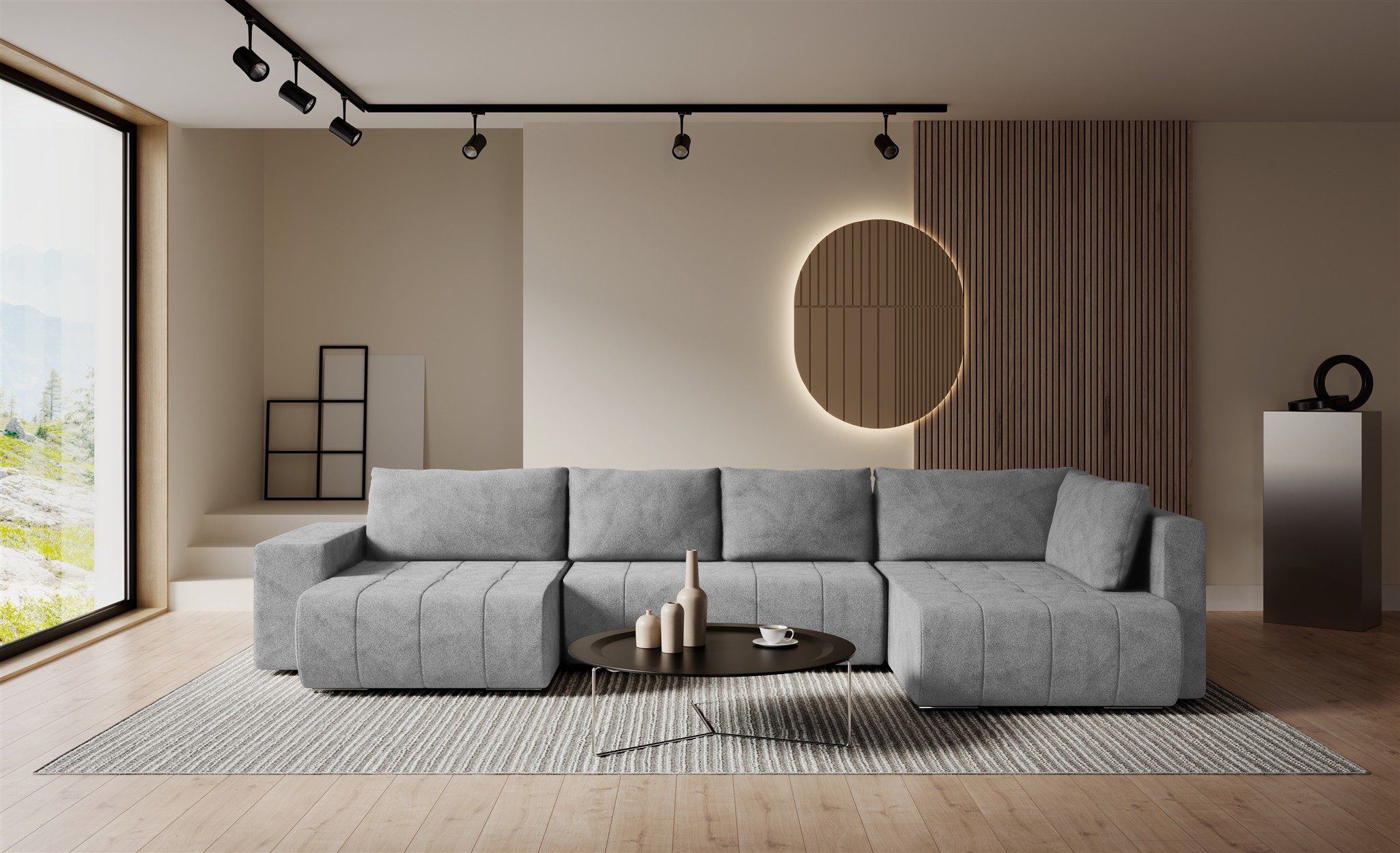 Fun Möbel Wohnlandschaft Sofa ARMANDA mit Schlaffunktion in Stoff Blur, Rundumbezug, mit Bettkasten