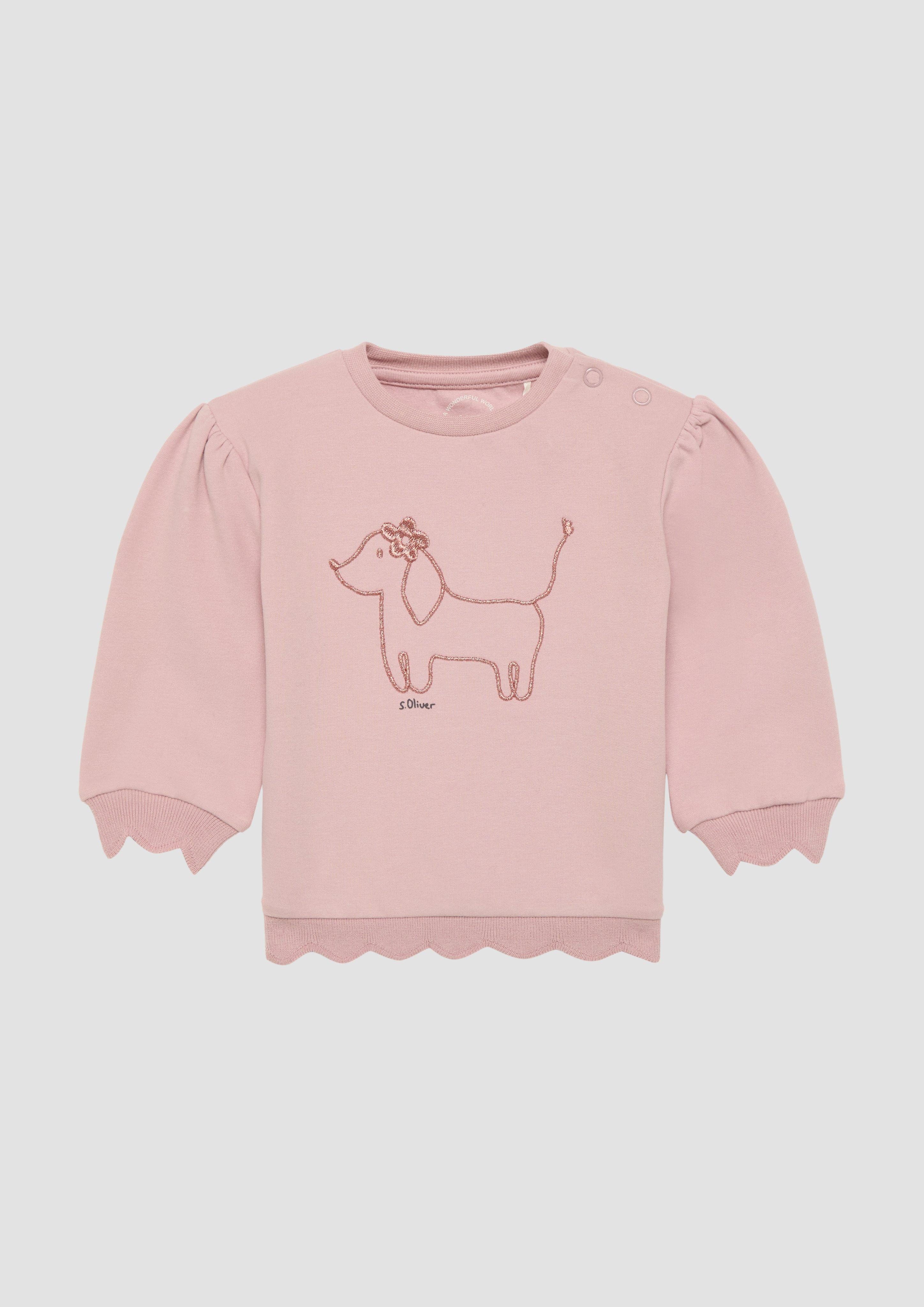 Sweatshirt Sweatshirt mit Wellensaum und Glitzer-Stickerei