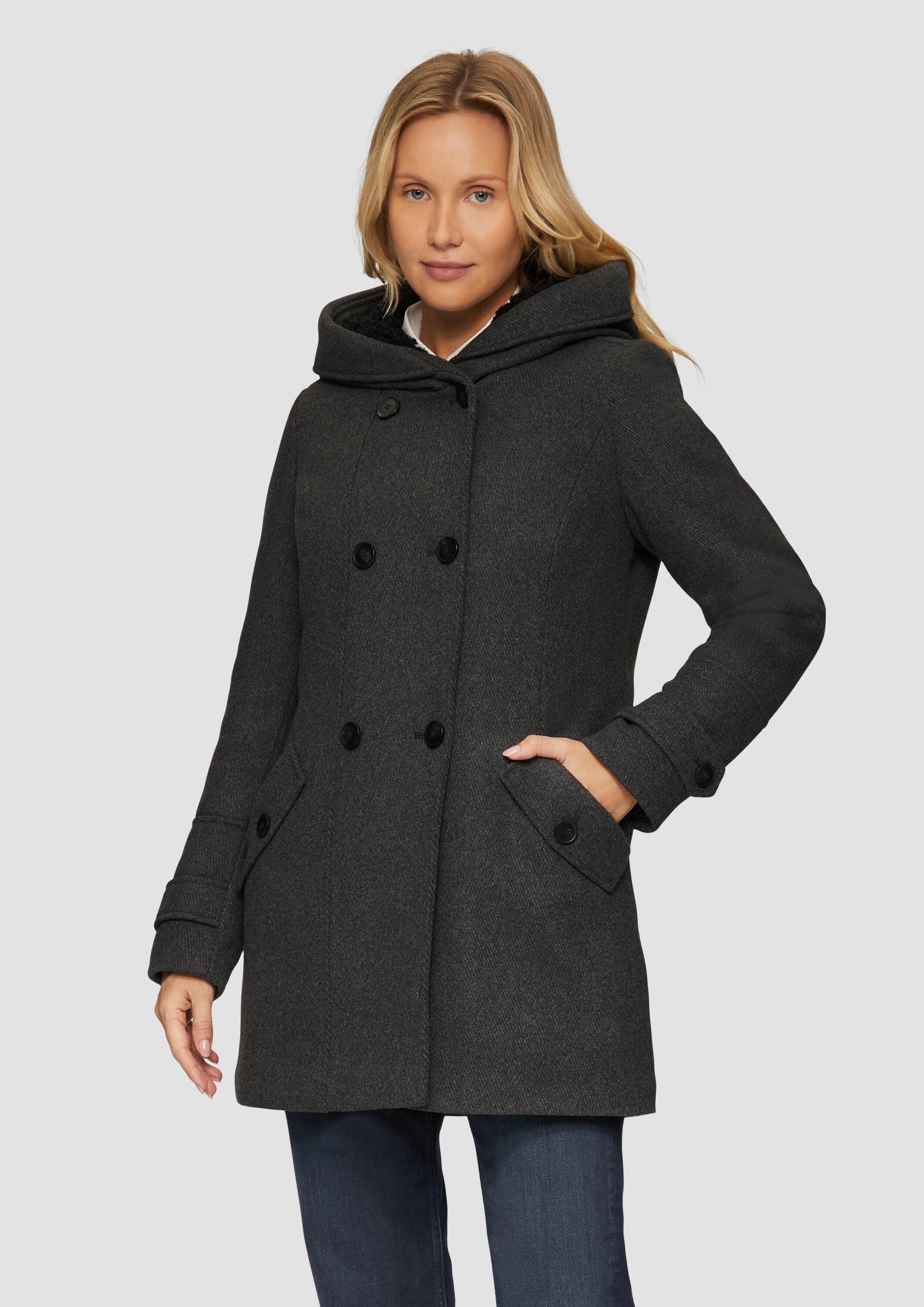 s.Oliver Wintermantel Outdoor-Mantel Strukturierter Wollmantel mit Teddyplü günstig online kaufen