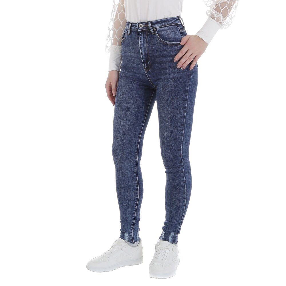 Ital-Design Skinny-fit-Jeans Damen Freizeit (88578942) Destroyed-Look Stretch High Waist Jeans in Blau