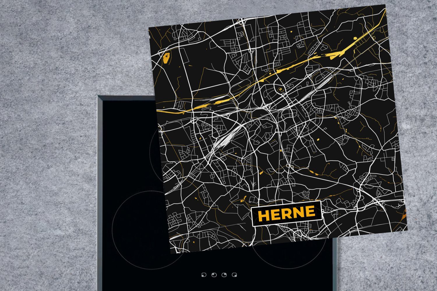 MuchoWow Herdblende-/Abdeckplatte 78x78 Herne - - Deutschland für (1 cm, Gold, Vinyl, - Karte - küche tlg), Arbeitsplatte Ceranfeldabdeckung, Stadtplan