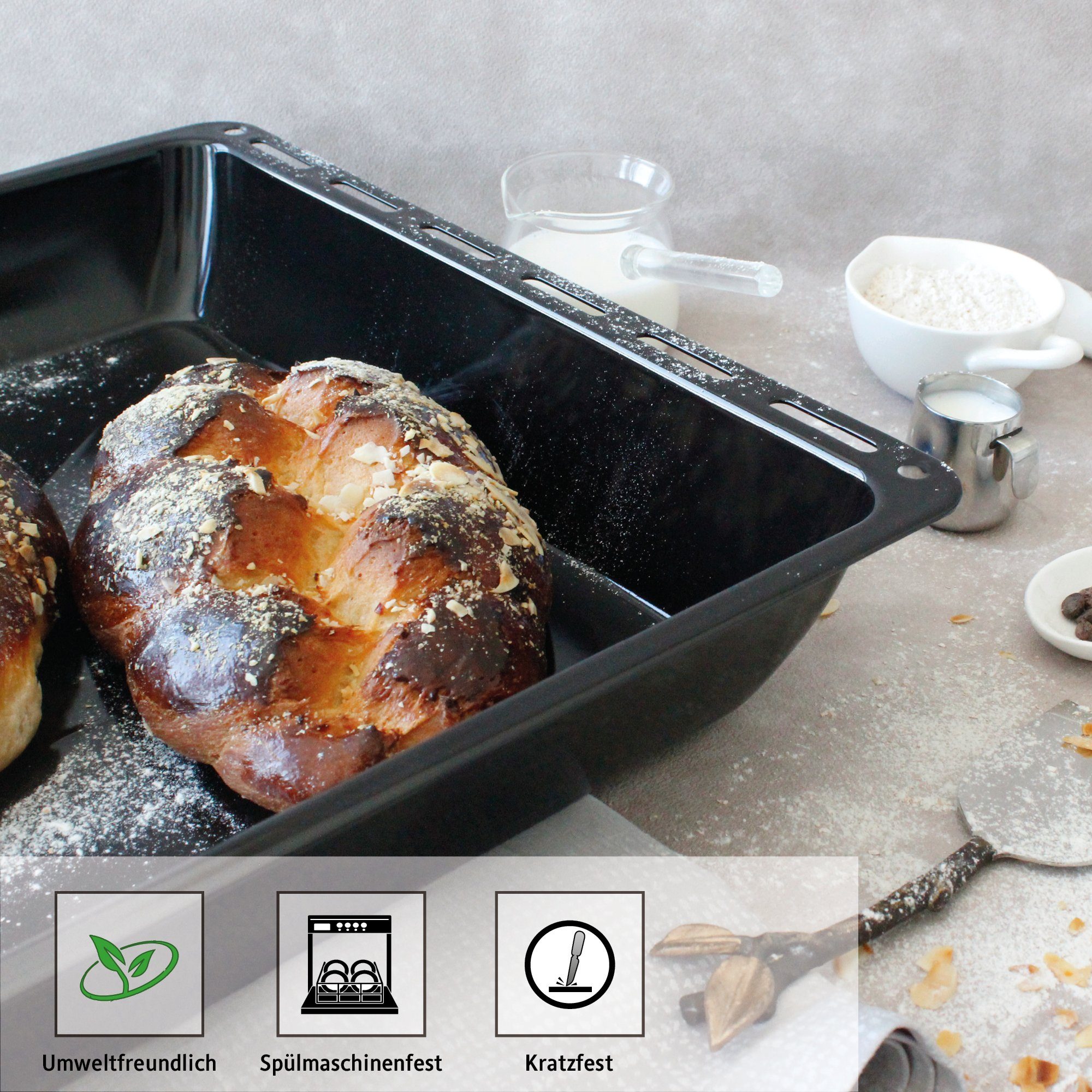 ICQN Backblech 422 x 370 x 45 mm, Fettpfanne für Backofen und Herd, Emailliert, (1-St), Passend für ELECTROLUX, AEG, IKEA, ZANUSSI, JUNO, Kratzfest & Rostfrei