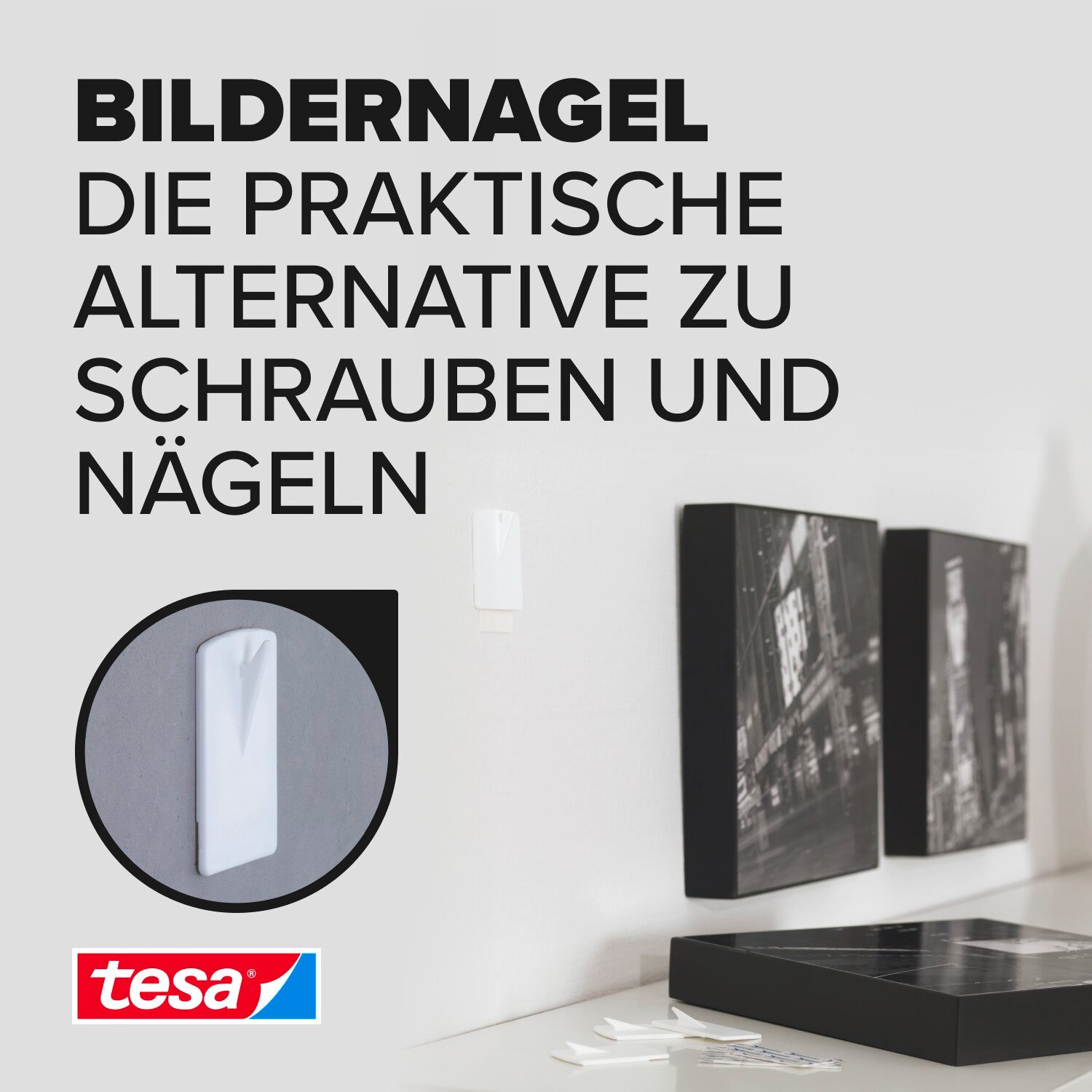 tesa Klebehaken Powerstrips Klebenagel, Dekoration, Bilder, Leinwände, Lichterketten, Girlanden, (Packung, 1-St., Bildernagel, Posterstrips), Stripes selbstklebend - Bilderhaken - kleben statt bohren