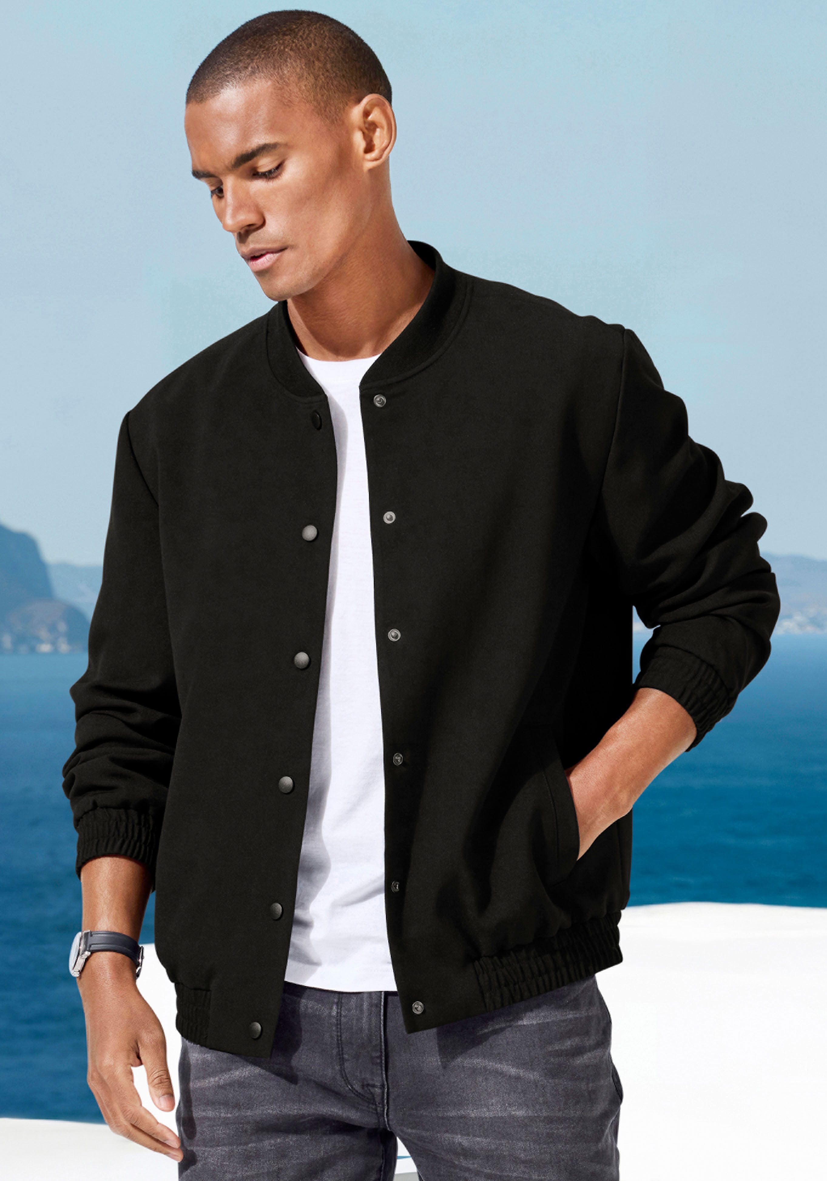 John Devin Blouson mit Rippkragen Übergangsjacke mit Innentasche, aus leicht dehnbarer Webqualität