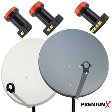 PremiumX 45cm Satellitenschüssel Stahl Hellgrau PX-SUN Twin LNB 4 Stecker SAT-Antenne