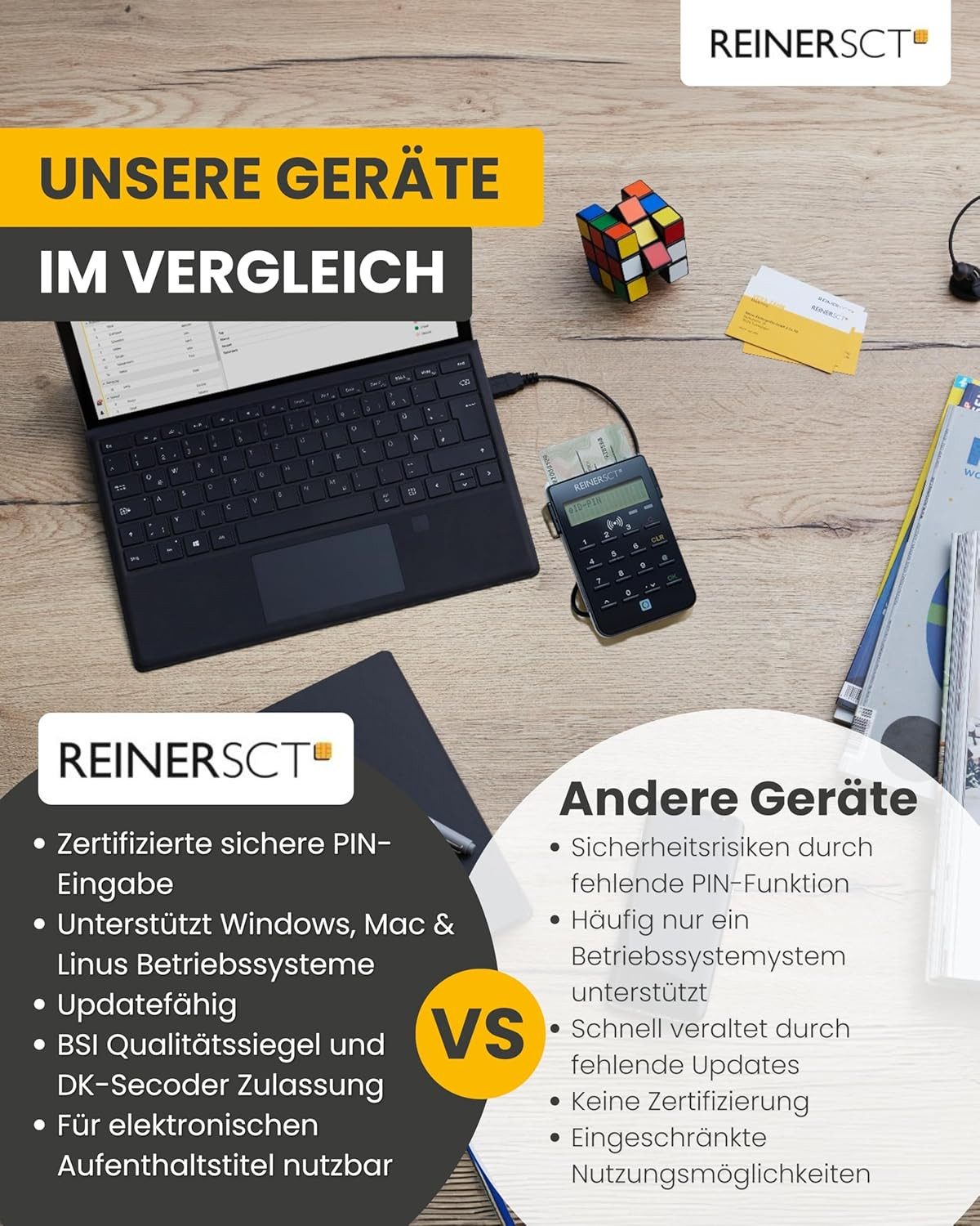 REINER SCT HBCI-Chipkartenleser cyberJack RFID standard, RFID-Kartenleser für Personalausweis, eID und Online-Banking – Bild 5 von 5