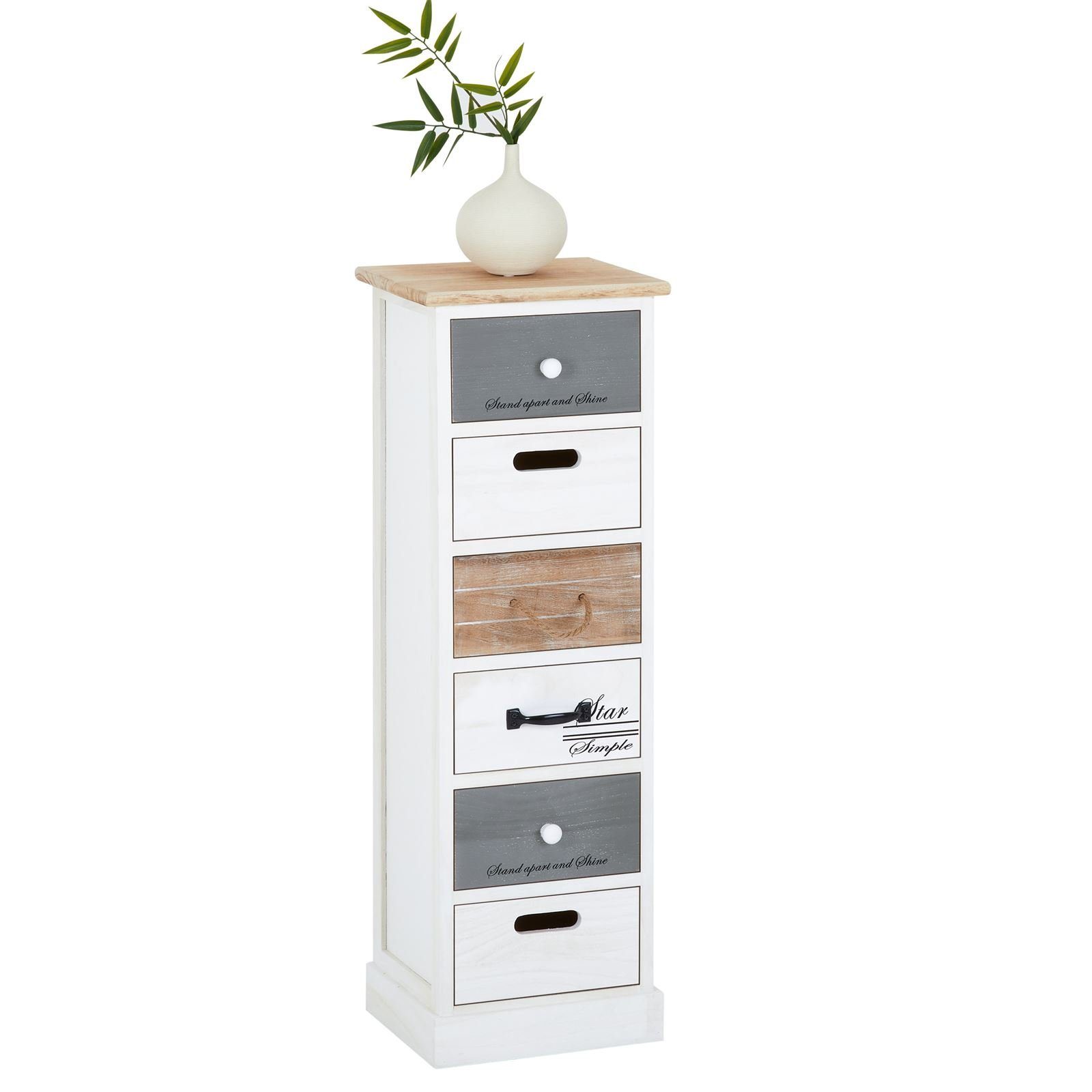 CARO-Möbel Kommode SALVA, Kleiner Schubladenschrank, Holzregal mit 6 Schubladen Vintage Stil