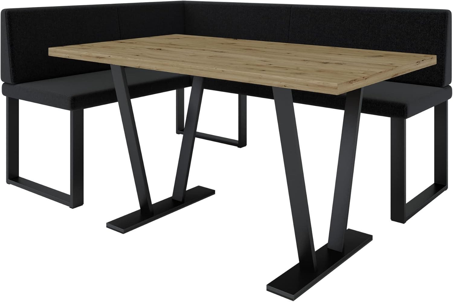 AN-MOEBEL4U Eckbankgruppe Alina Metall mit Tisch, Moderne Sitzecke perfekt für Ihr Esszimmer, Küche (128x168/142x196)