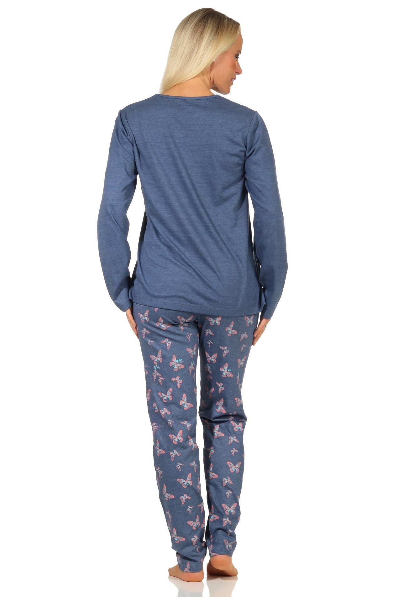 Schmetterlingsmotiv Normann by mit Damen - 10 811 blau 122 Schlafanzug langarm Pyjama RELAX