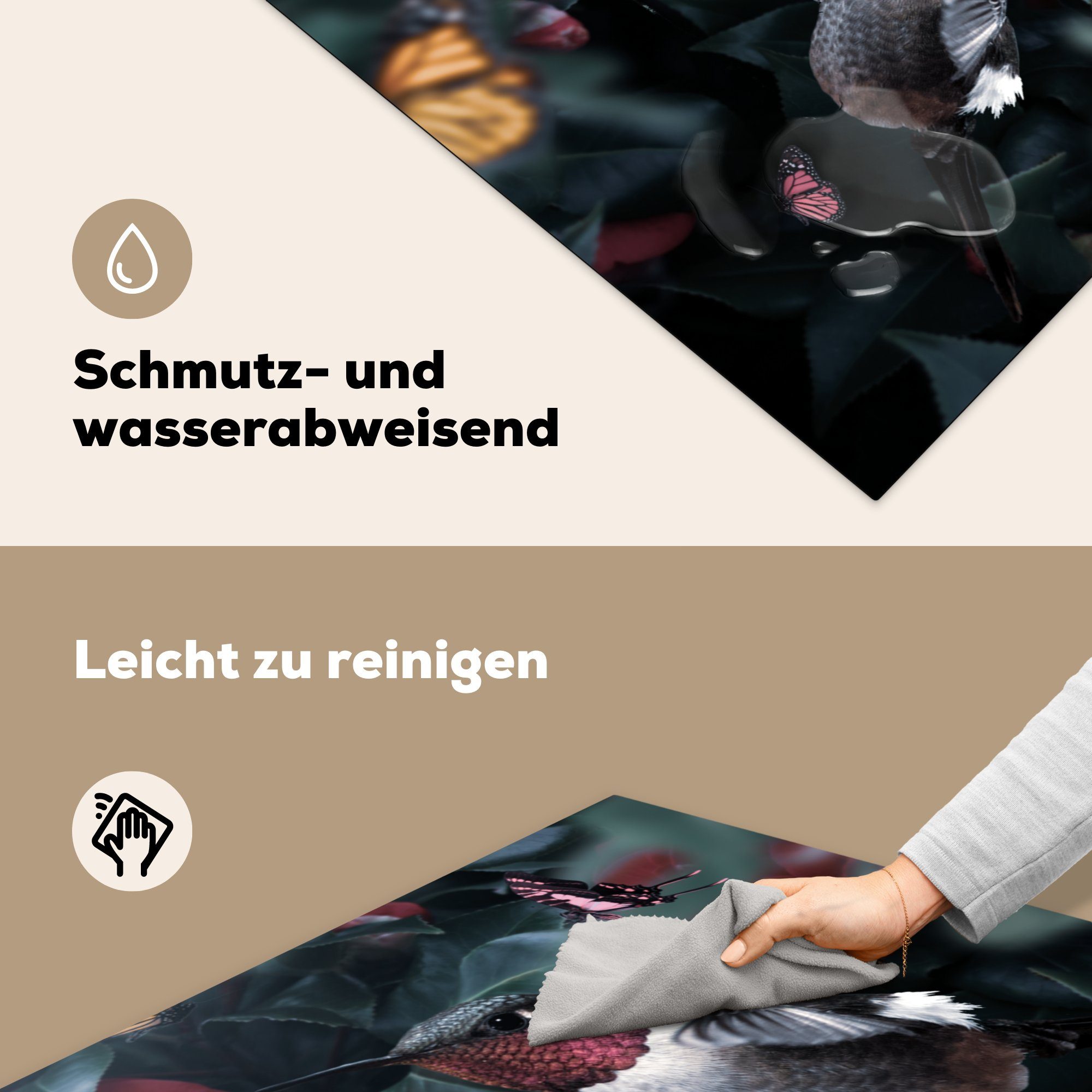 cm, - Rosa, (1 78x78 tlg), küche für Herdblende-/Abdeckplatte - Ceranfeldabdeckung, Schmetterlinge Arbeitsplatte MuchoWow Kolibri Vinyl,