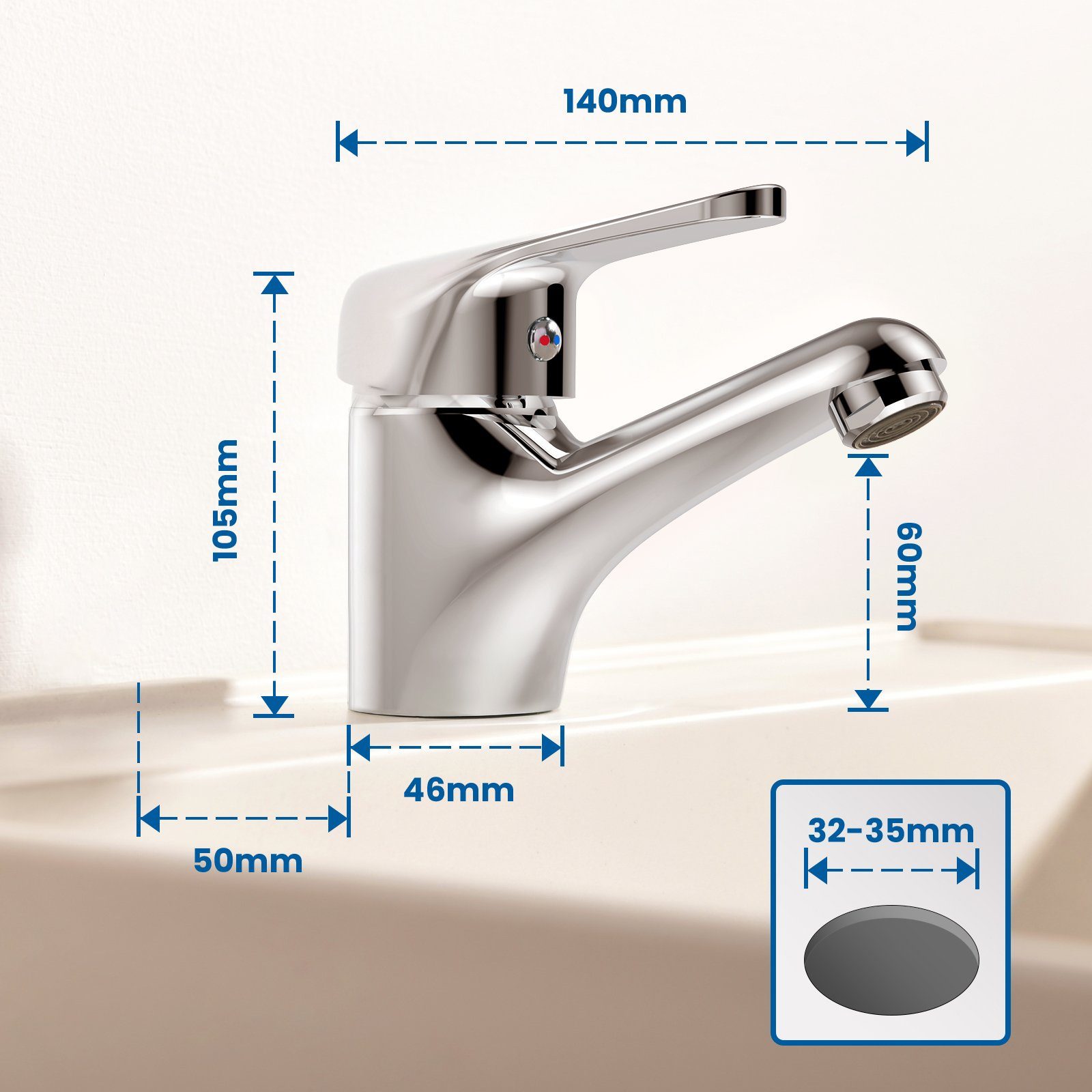 Auralum Waschtischarmatur Bad Badezimmer,Gäste Chrom Einhandmischer Wasserhahn Waschbecken Armatur für WC Mischbatterie